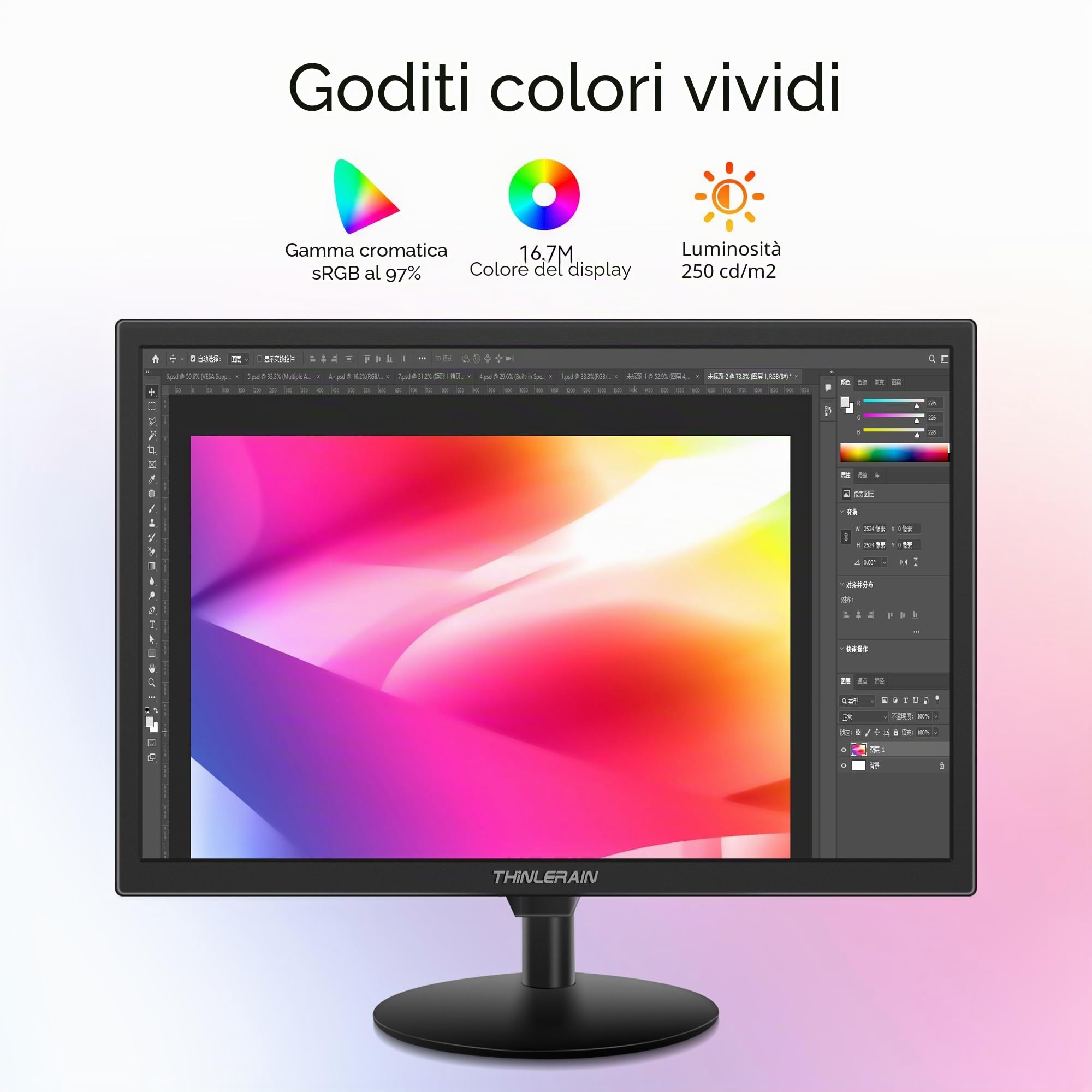Monitor per PC da 19 pollici, 1440 x 900 LED, con VGA/HDMI/AV/BNC/USB, altoparlante integrato, tempo di risposta 5 m, frequenza di aggiornamento 60 Hz, VESA, nero