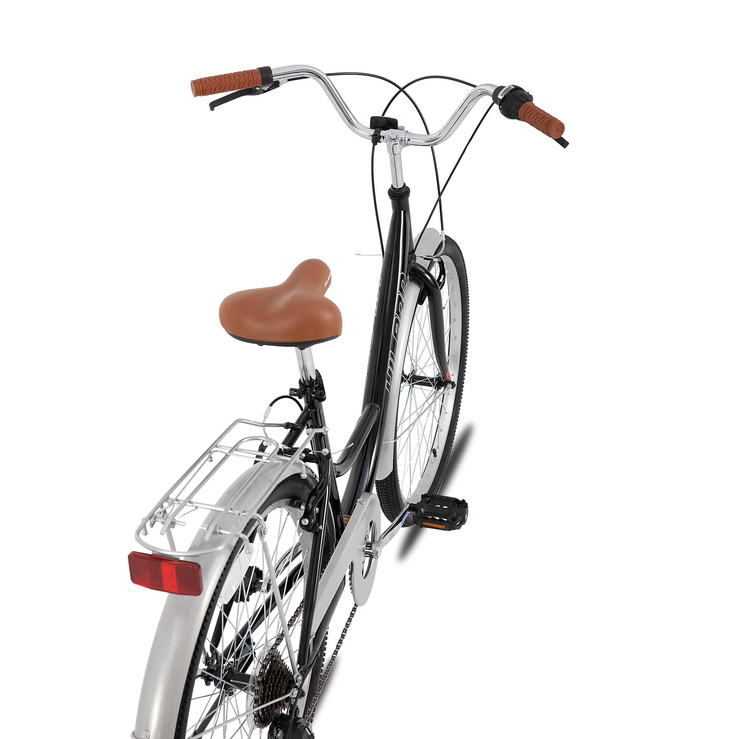 Hiland 26 Zoll Cityräder für Erwachsene, Step-Through Rahmen Damenfahrrad mit Gepäckträger&Korb, Herren und Damen 7 Gang-Schaltung Hollandfahrrad Citybike, City-Pendlerfahrrad für Männer
