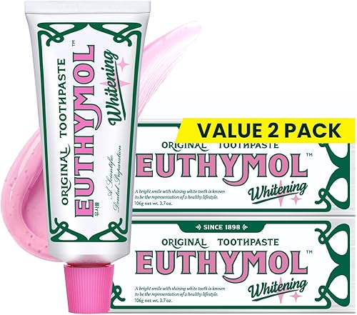 EUTHYMOL Pasta de dientes blanqueadora (3.7 onzas líquidas x 2, paquete de 2)  Eliminación de manchas en 2 semanas, frescura duradera para encías y