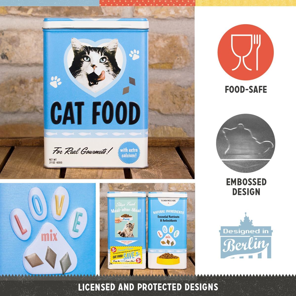 Nostalgic-Art 30143 Animal Club - Cat Food - Love Mix, Storage Tin L