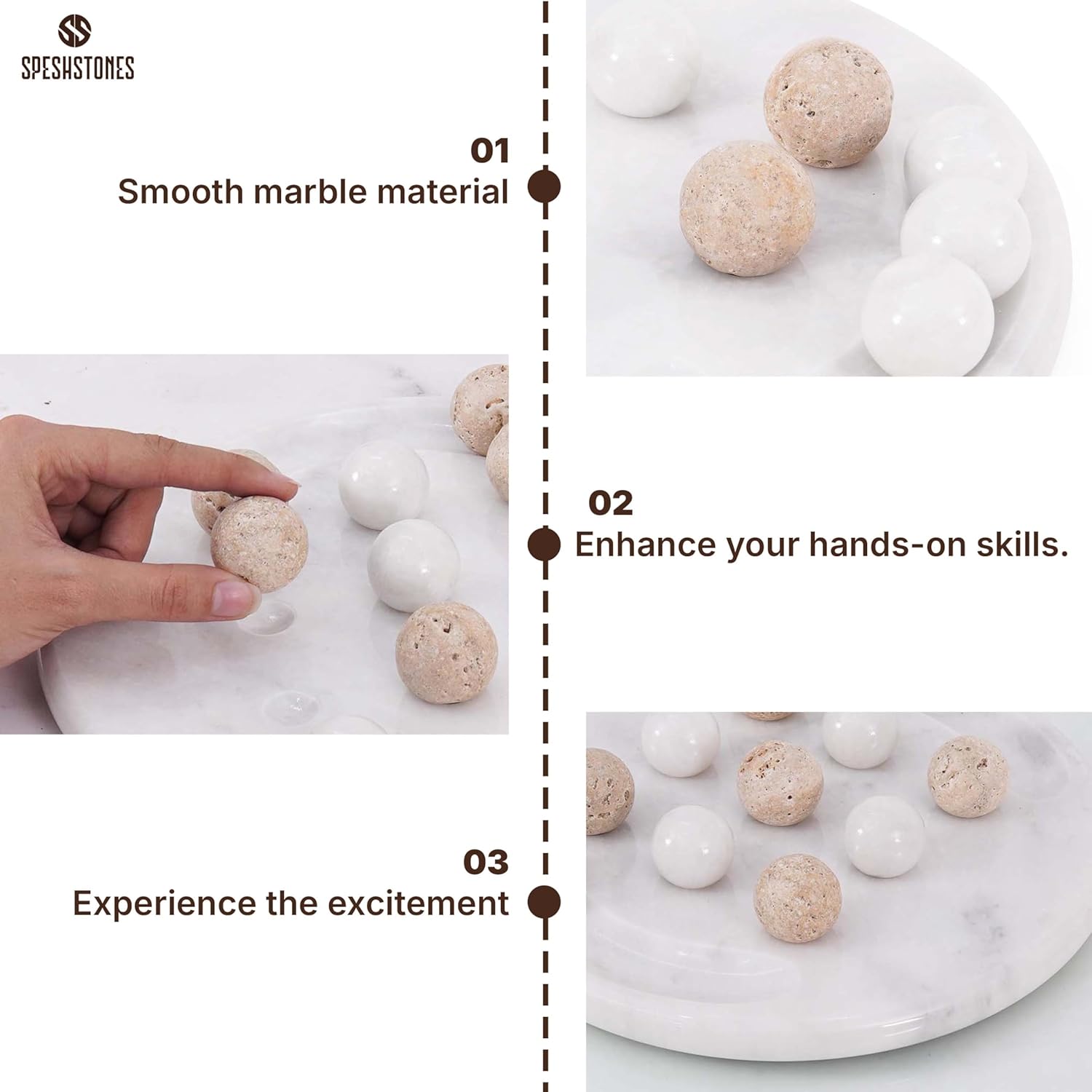 Marble Tic Tac Toe Game 10 Inch White and Travertine Handmade Board Games for Adults - Decorative Game for Gifts, Modern Coffee Table & Living Room Decor