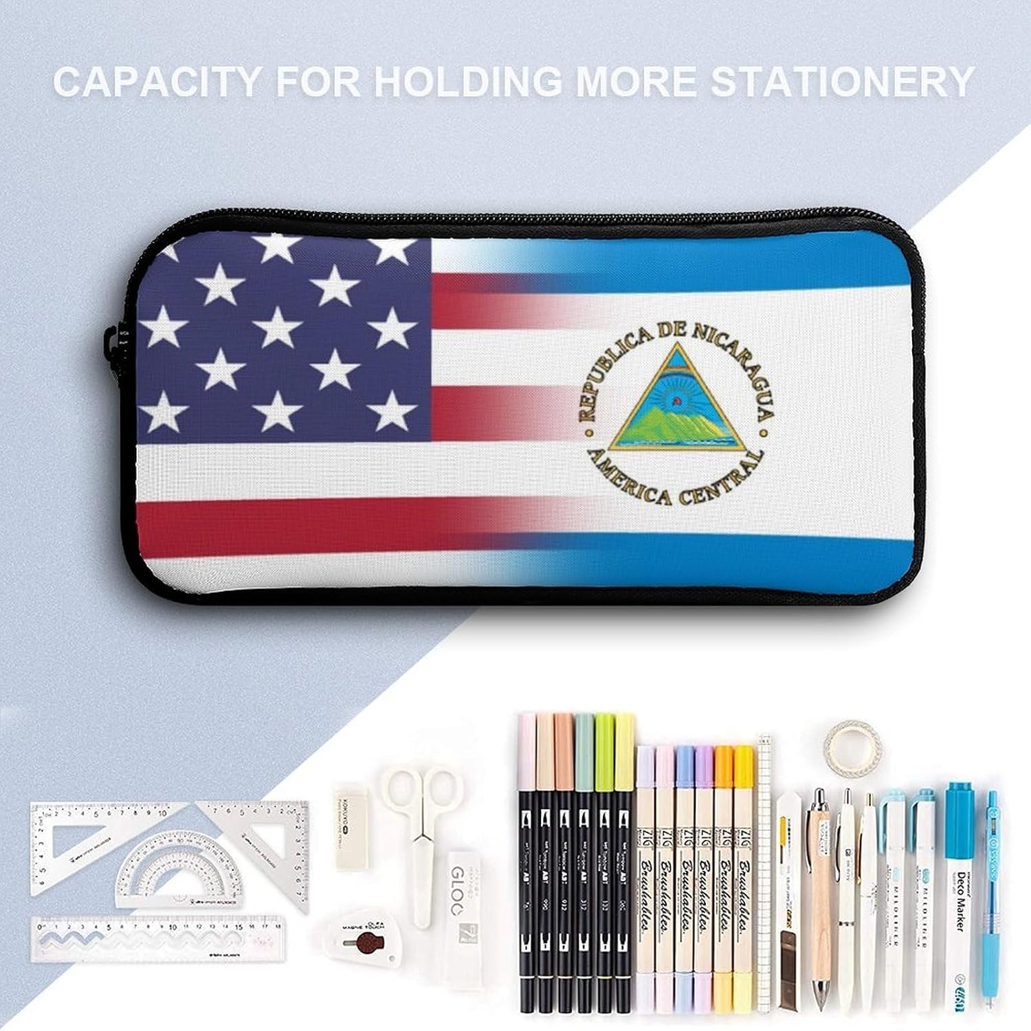 US & Nicaragua Flag Cute Backpack Set with Lunch Bag Pencil Cases image 5