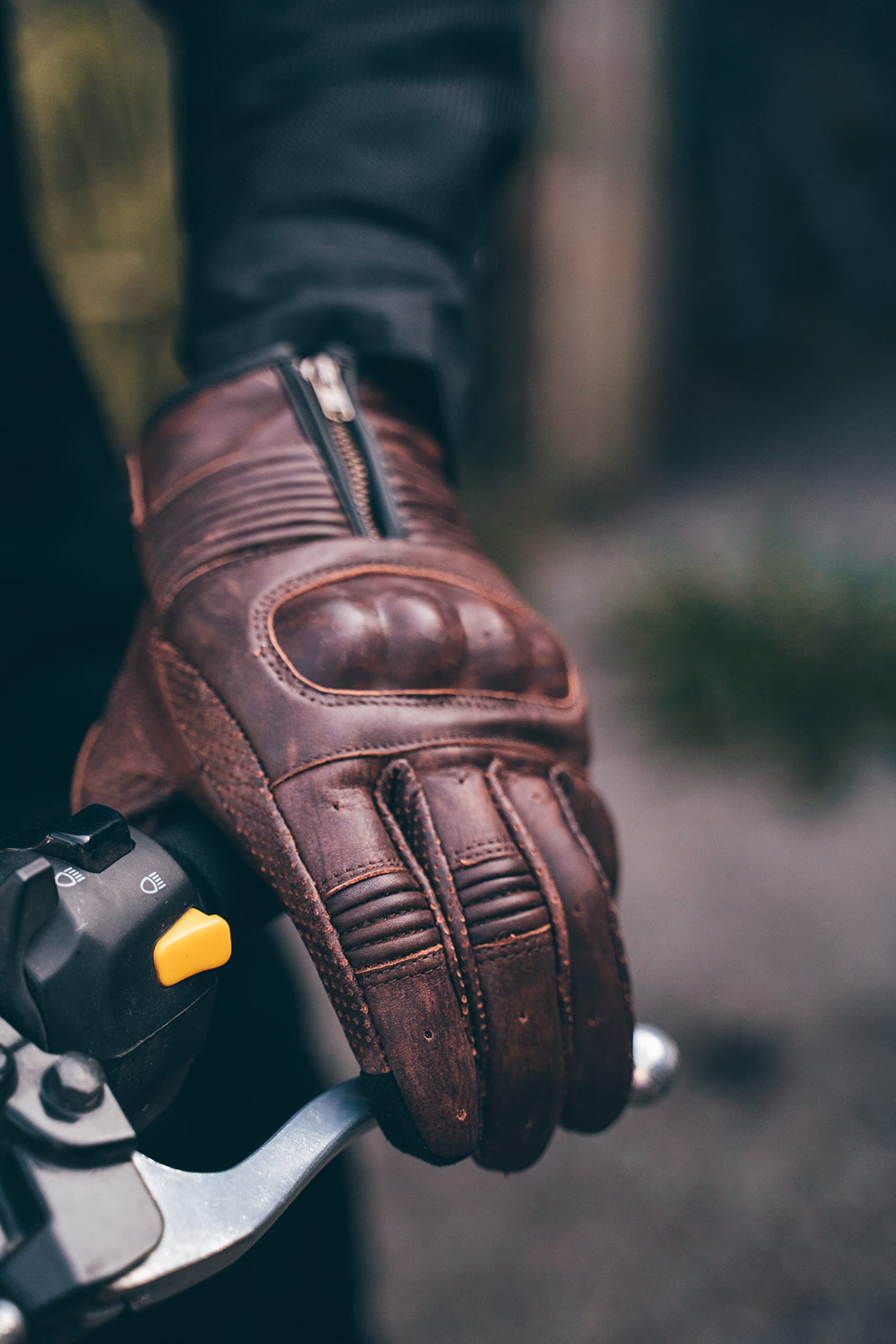 Texpeed Gants de Moto Homme en Cuir Véritable - Gants de Vélomoteur Zippés Pour Hommes Avec Armure CE - Hiver/été Marron - (S)
