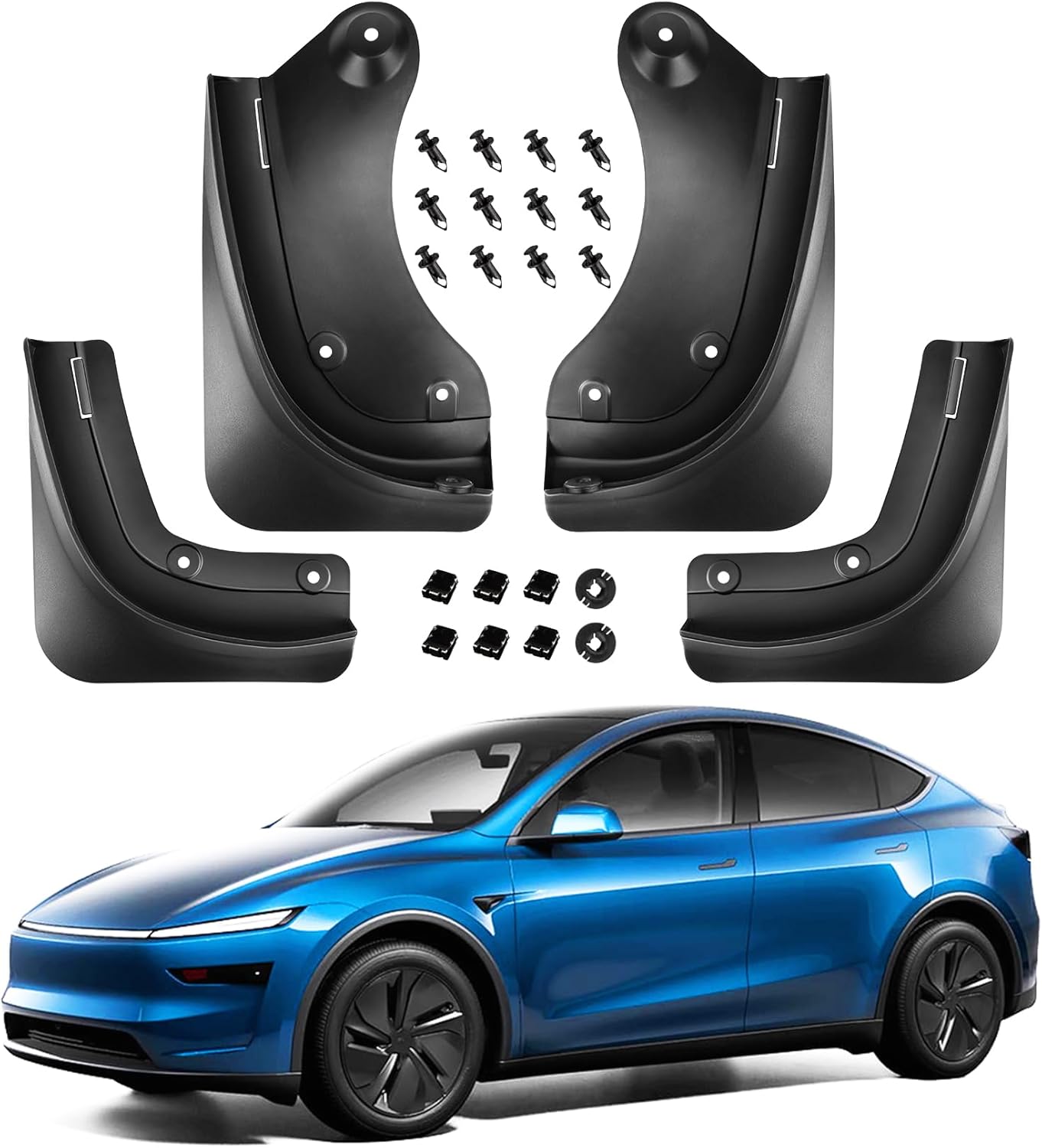 Mud Flaps Compatible for Model Y Juniper 2025 2026,All-Weather Splash Guards,Front & Rear Set of 4,No-Drill Installation,Eco-Friendly PP+TPE Mud Guards with Hardware