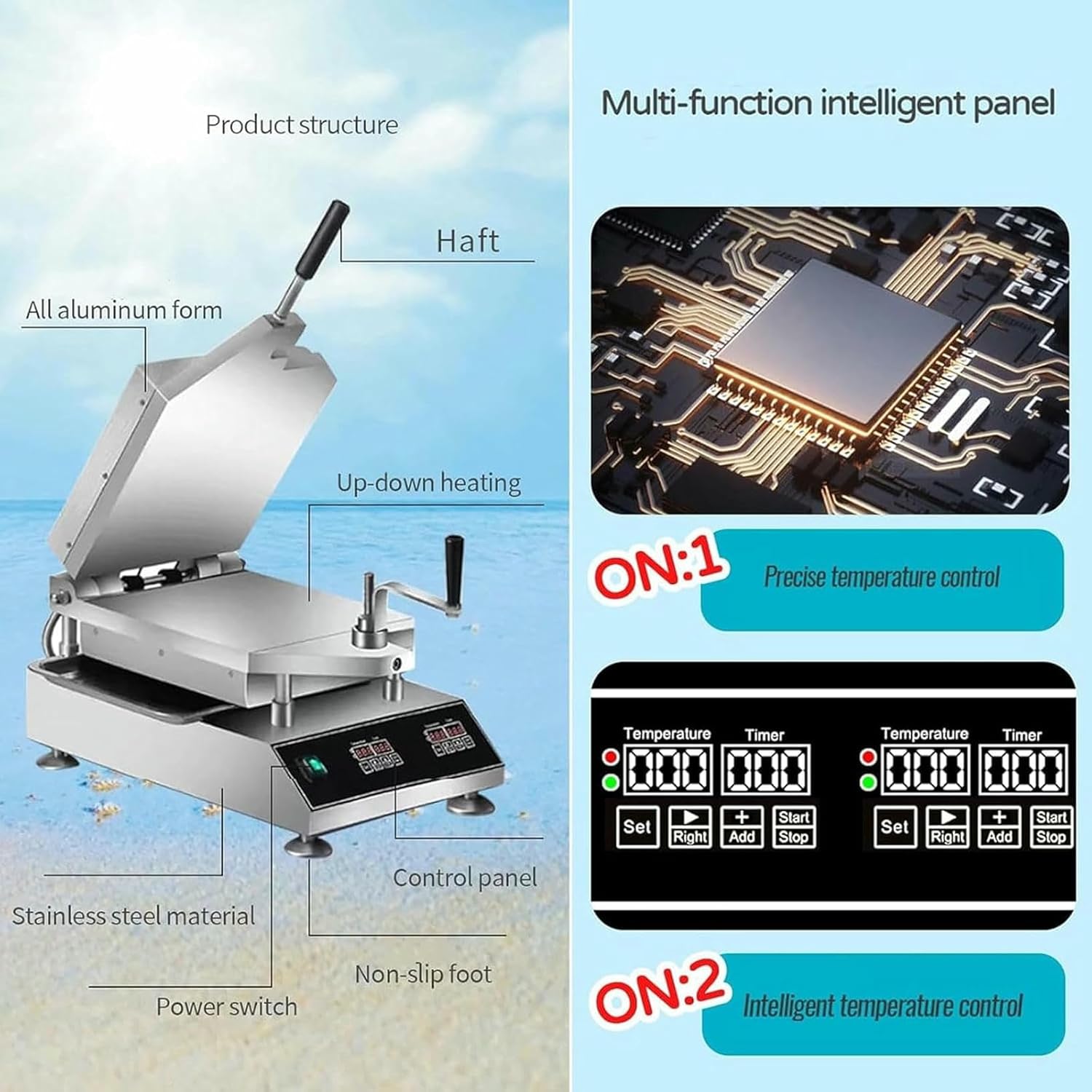 Seafood Fossil Cake Machine, 2800W Prawn Tako Senbei Maker Machine, 30x30cm Panel, Commercial Pancake Grill Roaster, Instant Crepe Maker, for Snack Bar