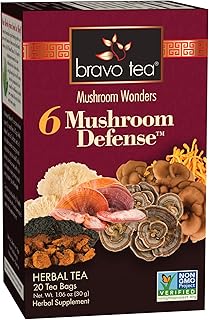 Bravo Tea 6 Mushroom Defense Herbal Tea, Caffeine Free 20 Tea Bags, 1 Count