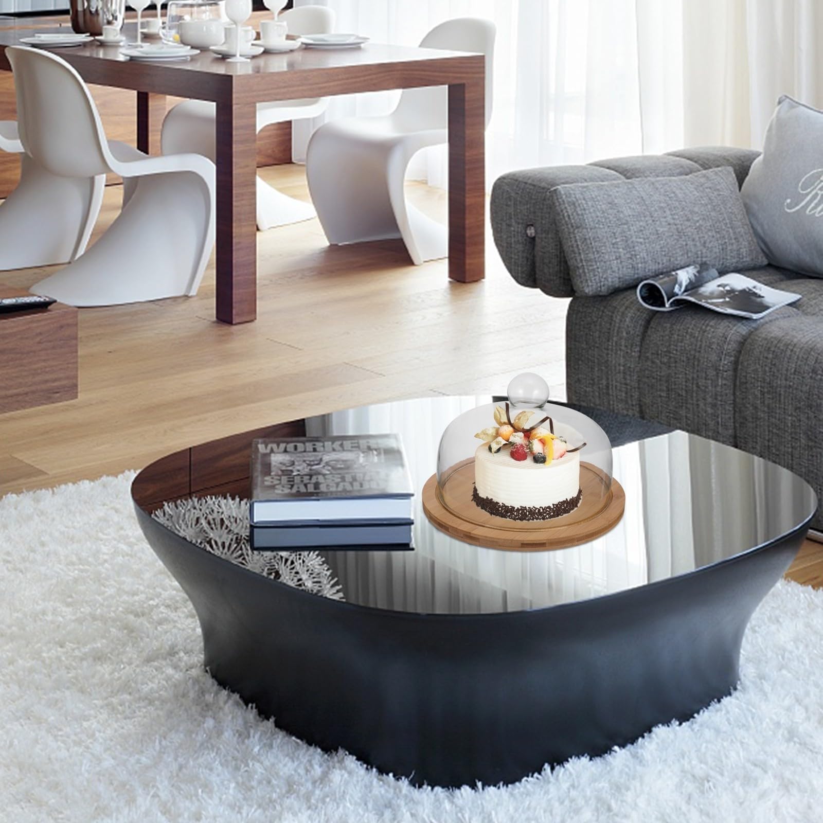 Zerodeko Soporte para Tartas con Tapa de Cristal y Base de Madera