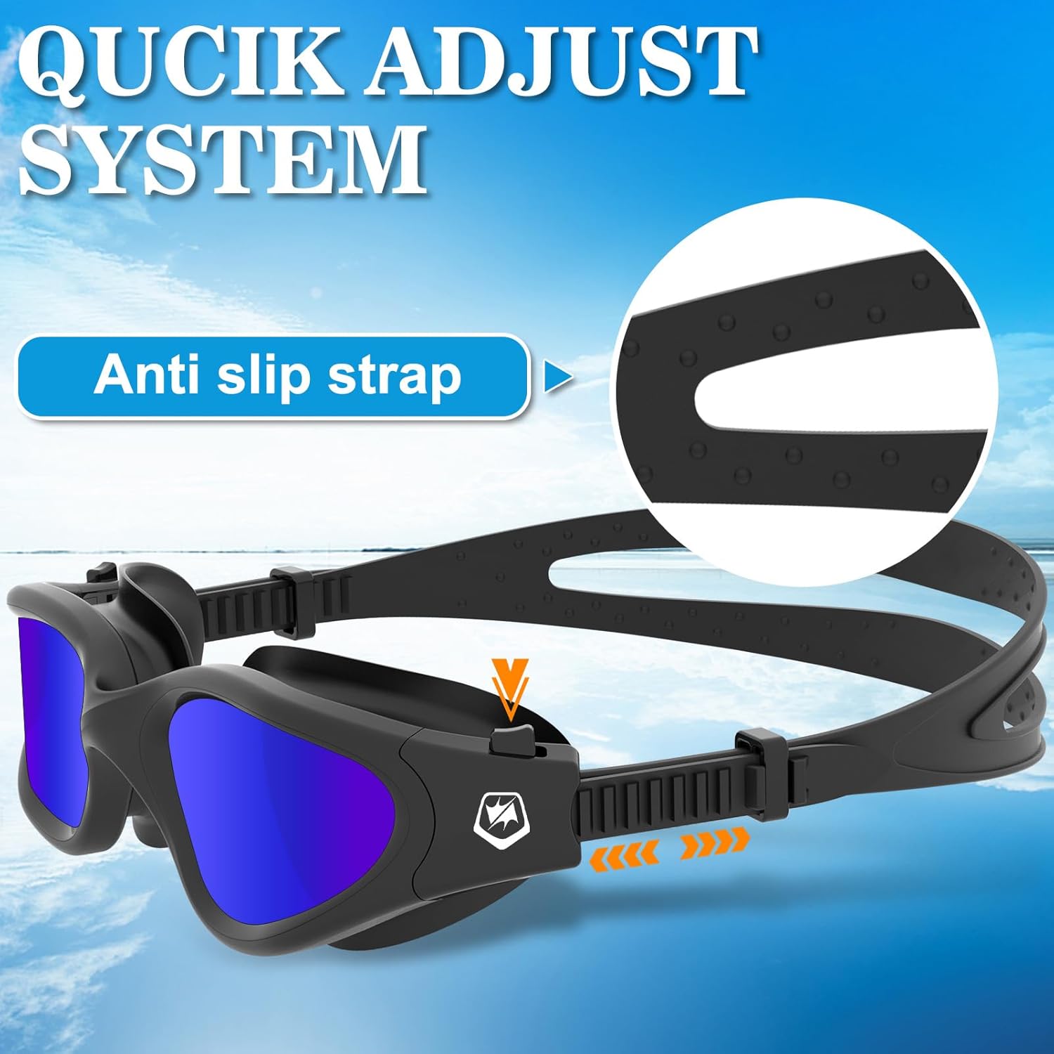 WIN.MAX Swimming Goggles All Black Blue Lens and Blue Clear Lens Bundle