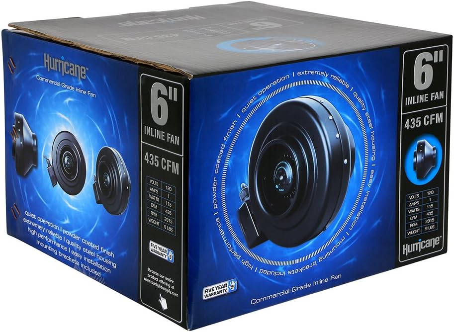 Flash Deals - 70% OFF Hurricane 6 Inch Inline Fan 435 CFM - Quiet Fan with Quality Steel Housing and Powder-Coated Finish, Easy Installation