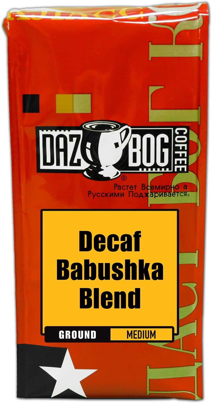 DazbogCoffee | Decaf Babushka Blend | Ground | 11 oz. | Grandma's Coffee | Medium Roast Blend | Full-Bodied Coffee | Smooth, Clean Finish | Vacuum Sealed Freshness