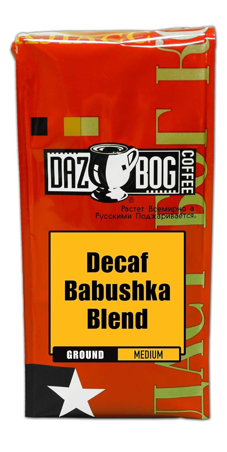Dazbog Grandma’s Decaf Babushka Blend – Medium Roast, Full-Bodied Ground Coffee, 11 oz. Vacuum Sealed Freshness