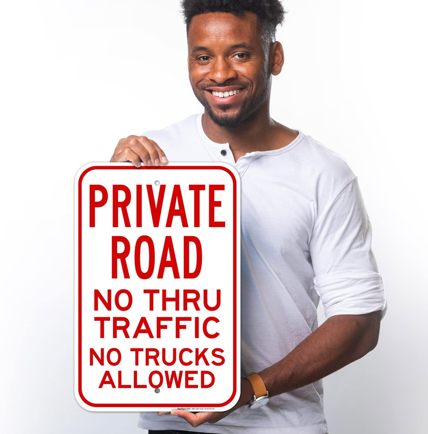 Private Road No Thru Traffic No Trucks Allowed Sign, 12x18 Inches, Rust Free .063 Aluminum, Fade Resistant, Made in USA