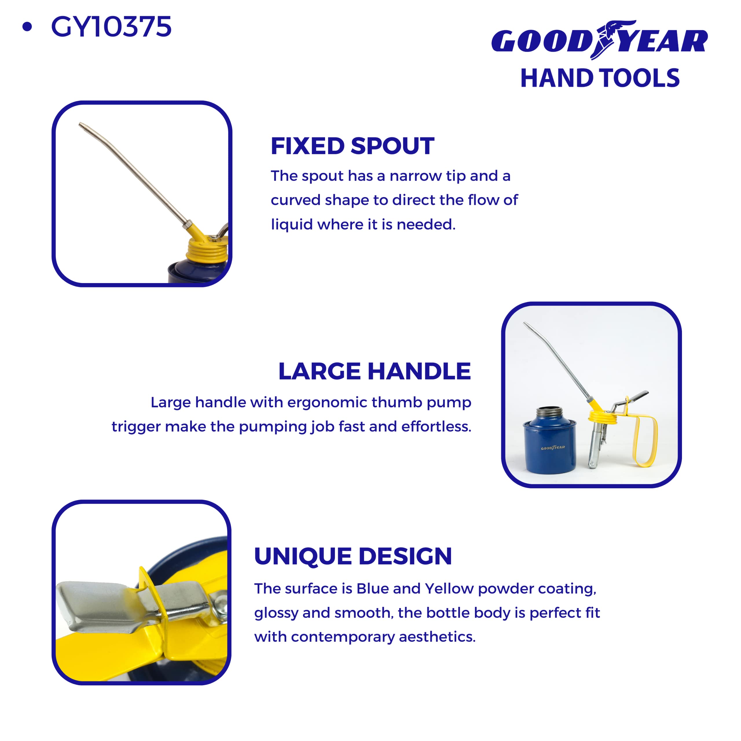 GOODYEAR Oil Can, Oil Can for Bike, 1/2 Pint Capacity Metal Oil Can Pump, GY10375 Manual Pump Manual Dispenser (Pack of 1) (Blue- 1/2 Pint) 1