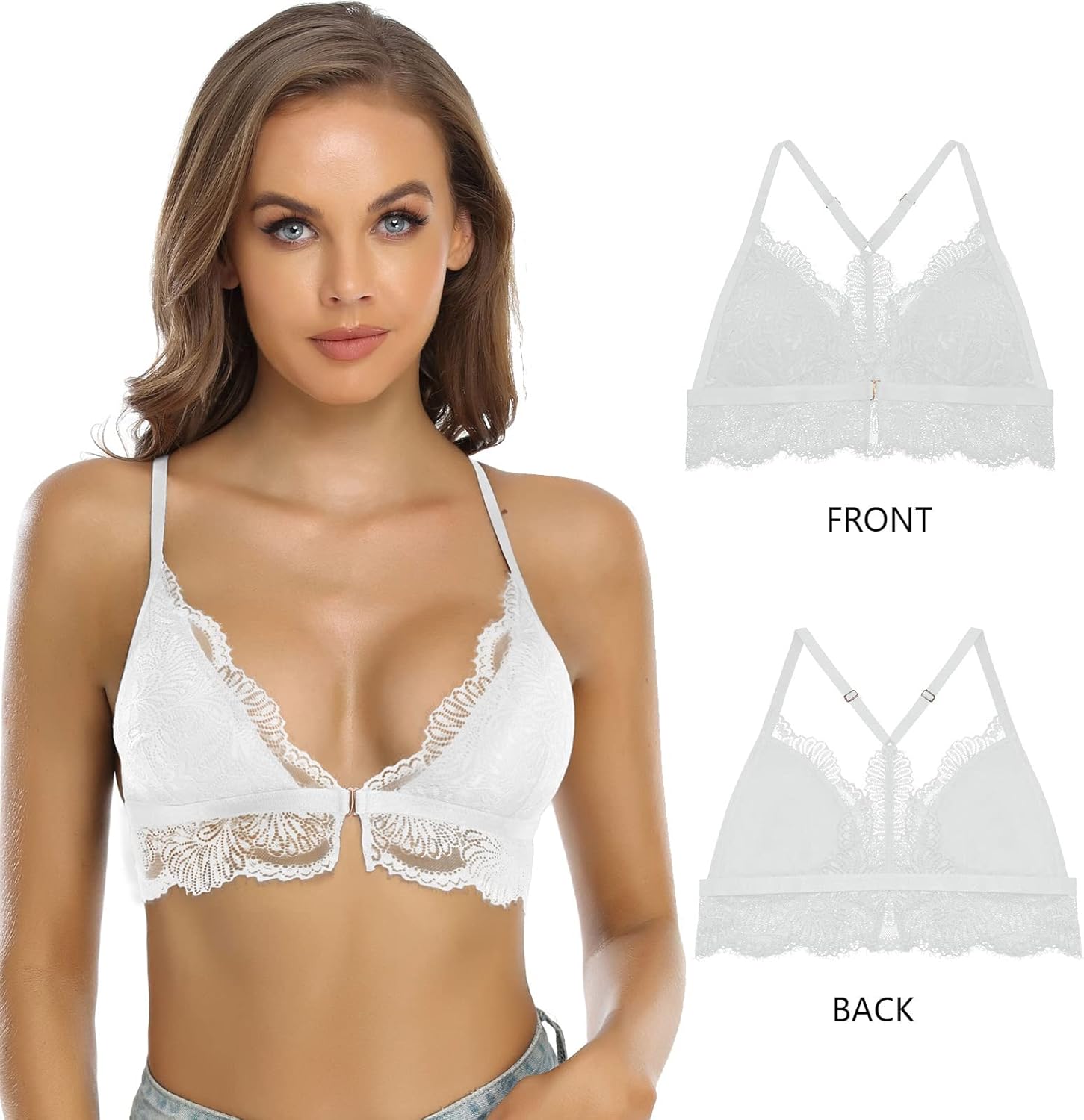 SHEKINI Lace Bralettes for Women Front Closure Bras Padded Wire Free Triangle Wireless Halter Bra Racerback Crop Top Vest Bra - Image 5