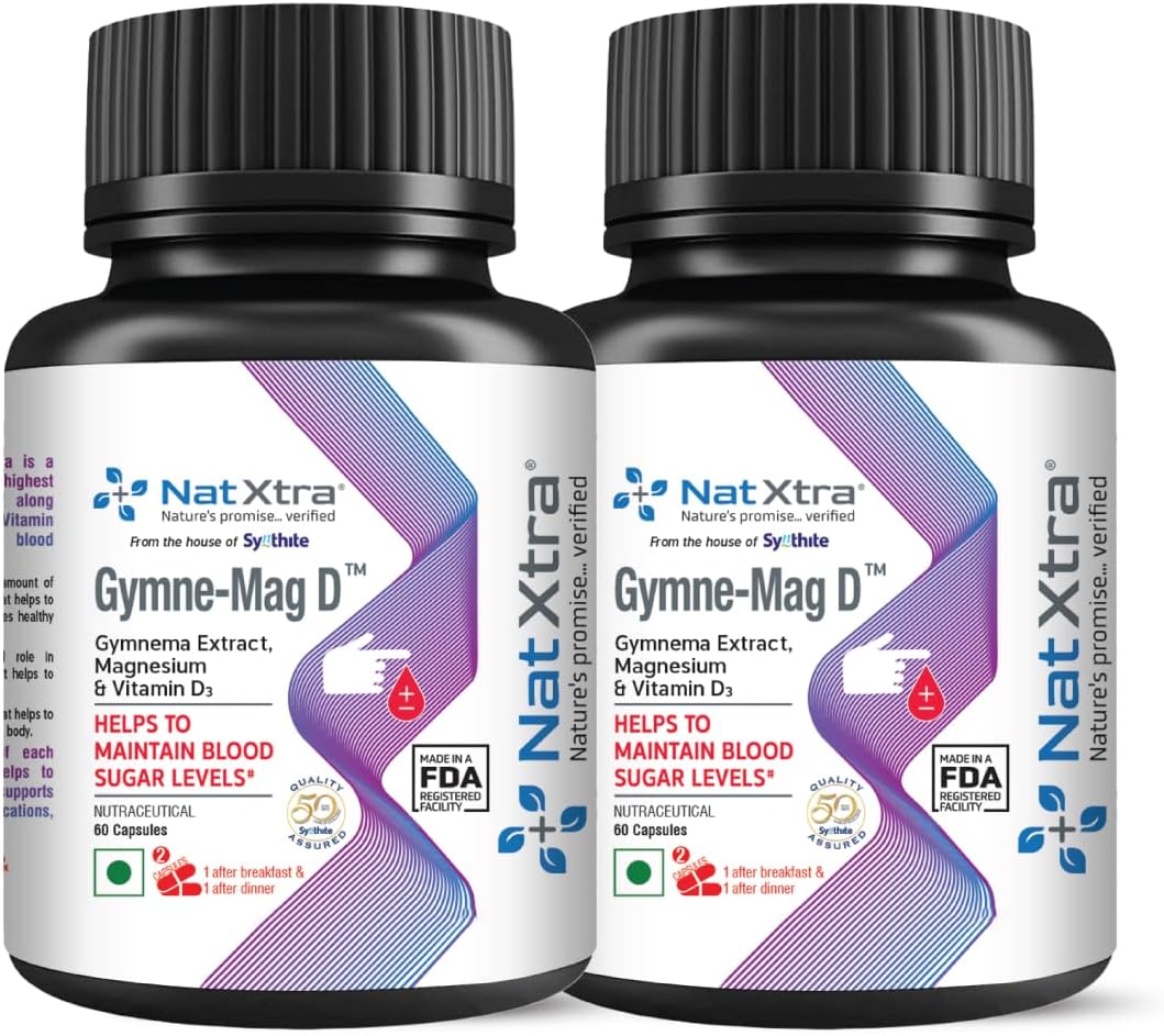Natxtra Gymne-Mag D | Gymnema Sylvestre (Natural Gurmar leaves) + Magnesium + Vitamin D | Supports Healthy Blood Sugar Levels, Reduces Sweet Cravings & Boosts Metabolic Wellness | 120 Vegetarian Capsules