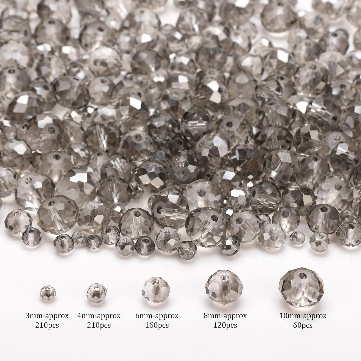 Glass Beads for Jewelry Making Gray Crystal Beads for Crafts Bulk 760 Pcs image 2