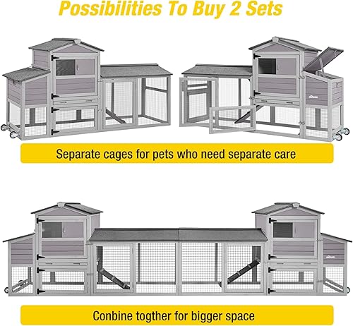 Miniatura 5 de Aivituvin Gallinero portátil con rueda, jaula de madera para aves de corral con caja de anidación, gallinero al aire libre con carrera de 80 pulgadas