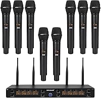 Vista 1 de Sistema de micrófono inalámbrico de 8 canales, juego de micrófono inalámbrico UHF de 500MHz con 8x5 frecuencias, rango de 240 pies, micrófono