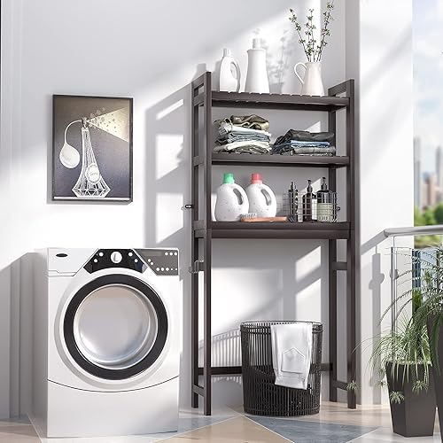 Miniatura 9 de Homykic Almacenamiento sobre el inodoro, estante organizador de bambú de 3 niveles, estante organizador de ahorro de espacio sobre el inodoro,