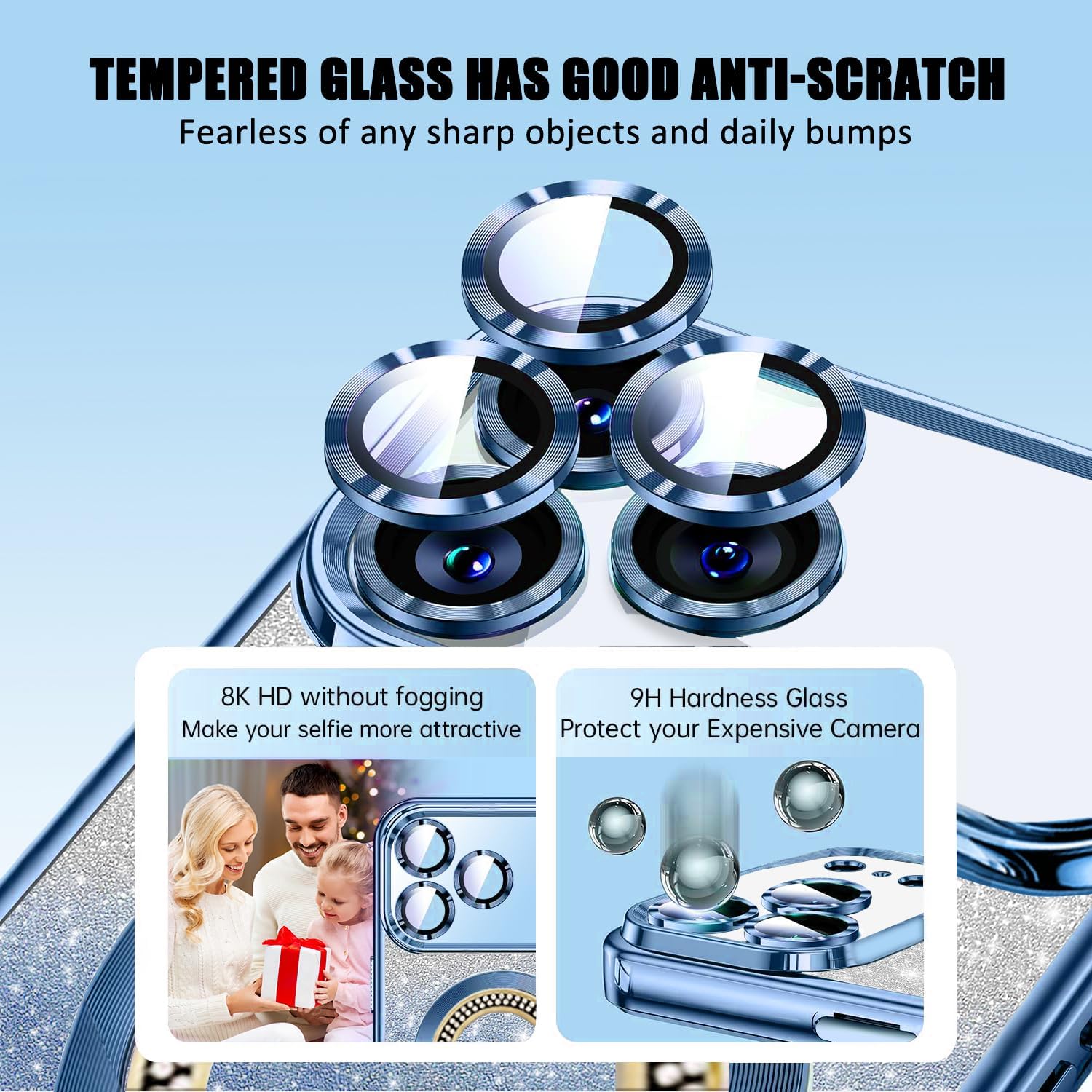 Misscase for iPhone 17 Pro Magnetic Glitter Case Compatible with MagSafe,Full Protection Slim Shockproof Anti-Scratch Case with Camera Lens Protector Plating Bling Dust-Proof Net Blue - Image 5