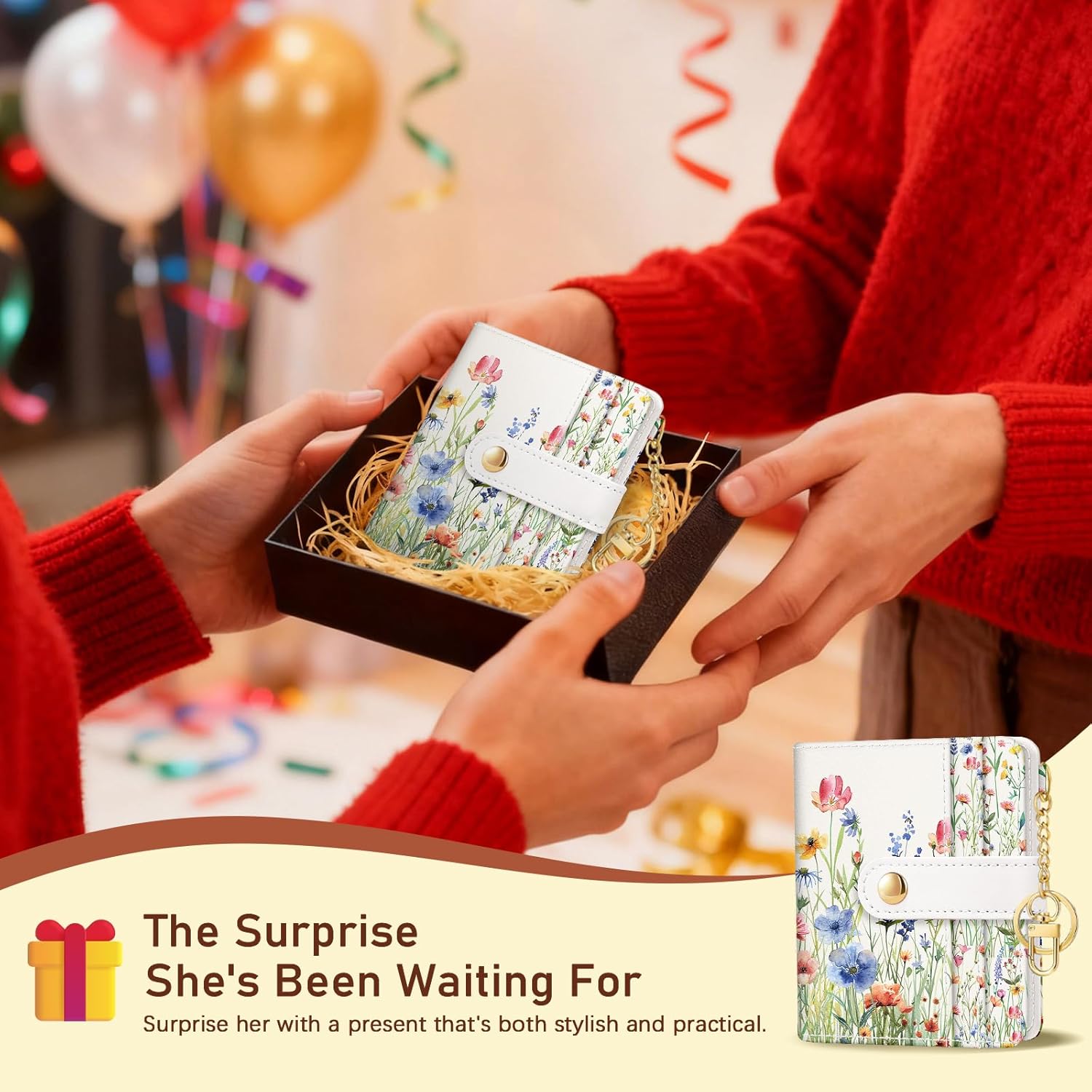 Floral Flowers Rfid Ladies Wallet, Small Slim Thin Compact Credit Card Women Wallet, PU Leather Bifold Cash Zipper Coin Pocket ID Window for Female - Image 7