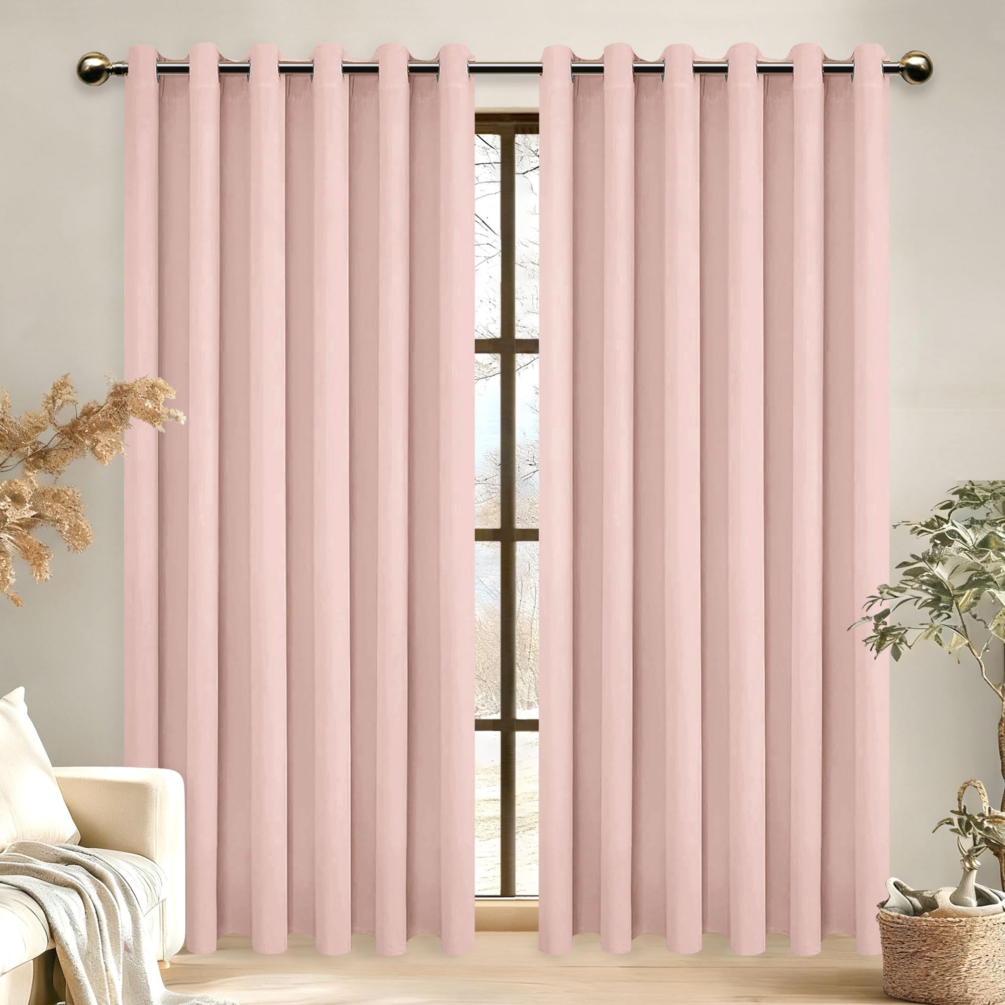 DWCN Blackout Curtains Thermal Insulated Solid Eyelet Curtains for Living Room 90x90 Inch Pink 2 Panels