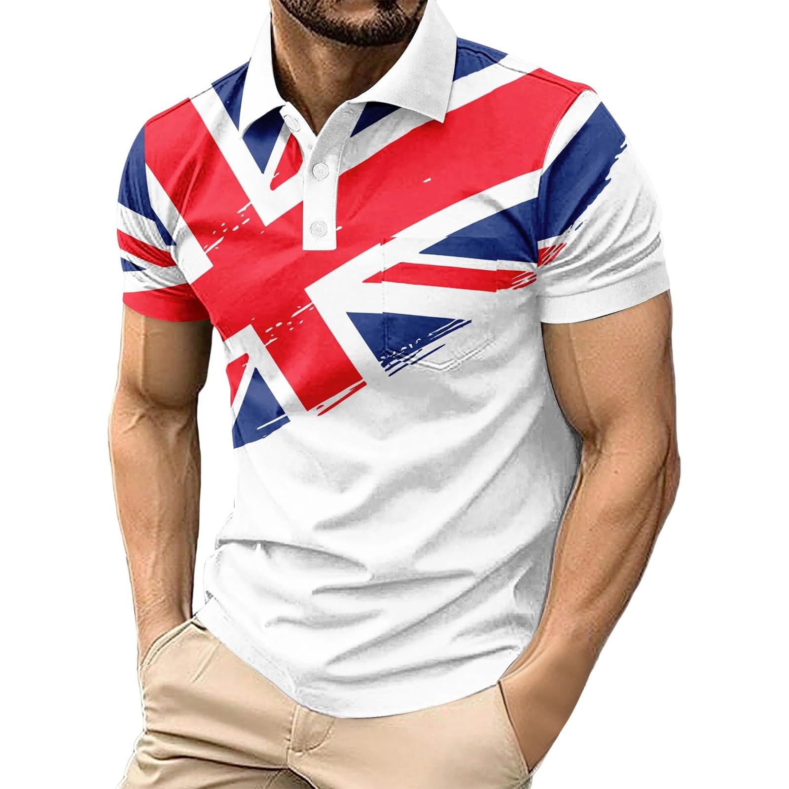 Men's Union Jack Polo Shirts 2026 England National Day Golf Shirt Great British Bunting Flags Golf Tops Casual Short Sleeve Poloshirts Festival Tee Top
