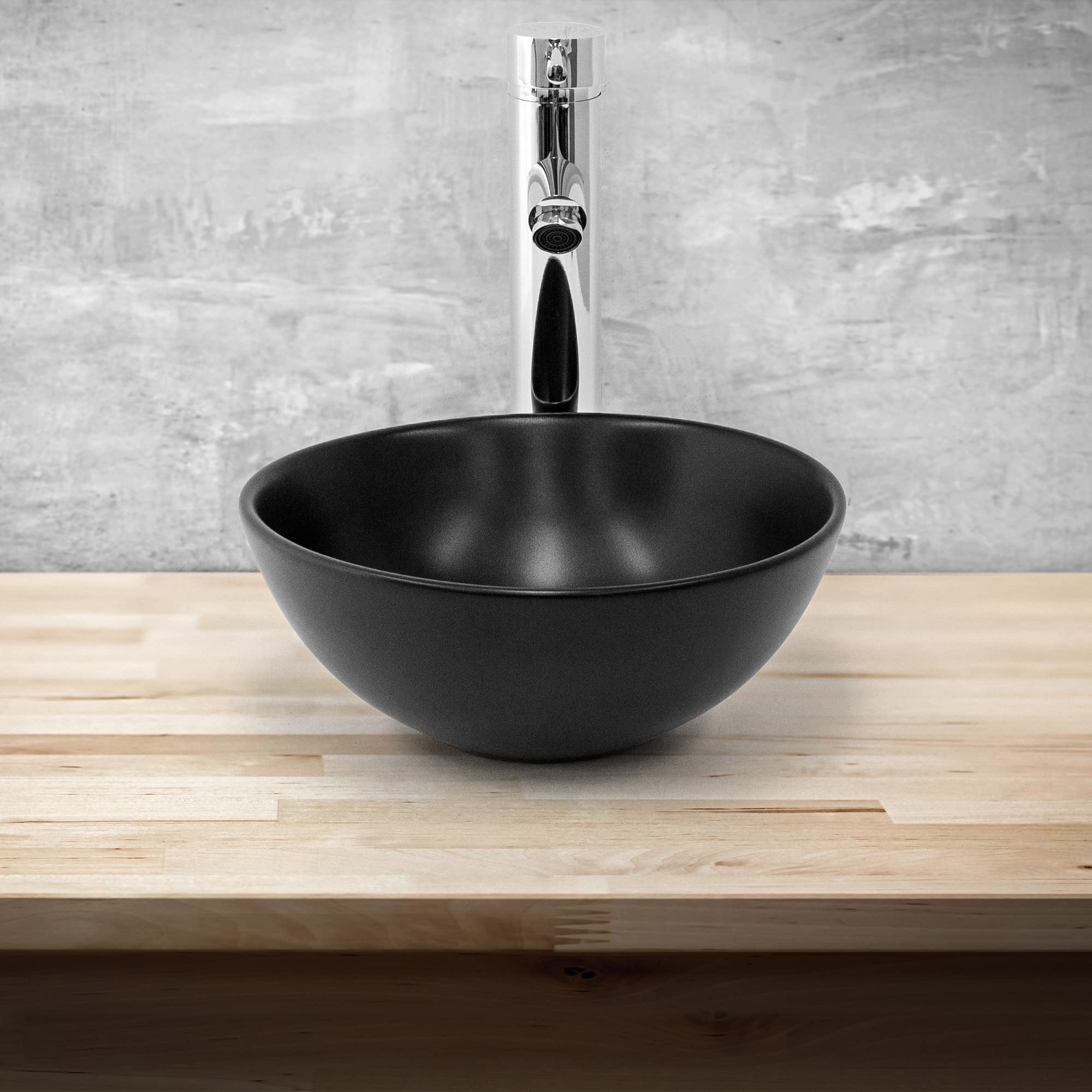 ML-Design Lavabo de Cerámica Negro Mate Redondo Ø 280 x 150 mm Con Agujero De Desagüe Lavamanos Moderno De Encimera Sobremesa De Superficie Pila Para Baño Aseo Fregadero Diseño Minimalista — view 4