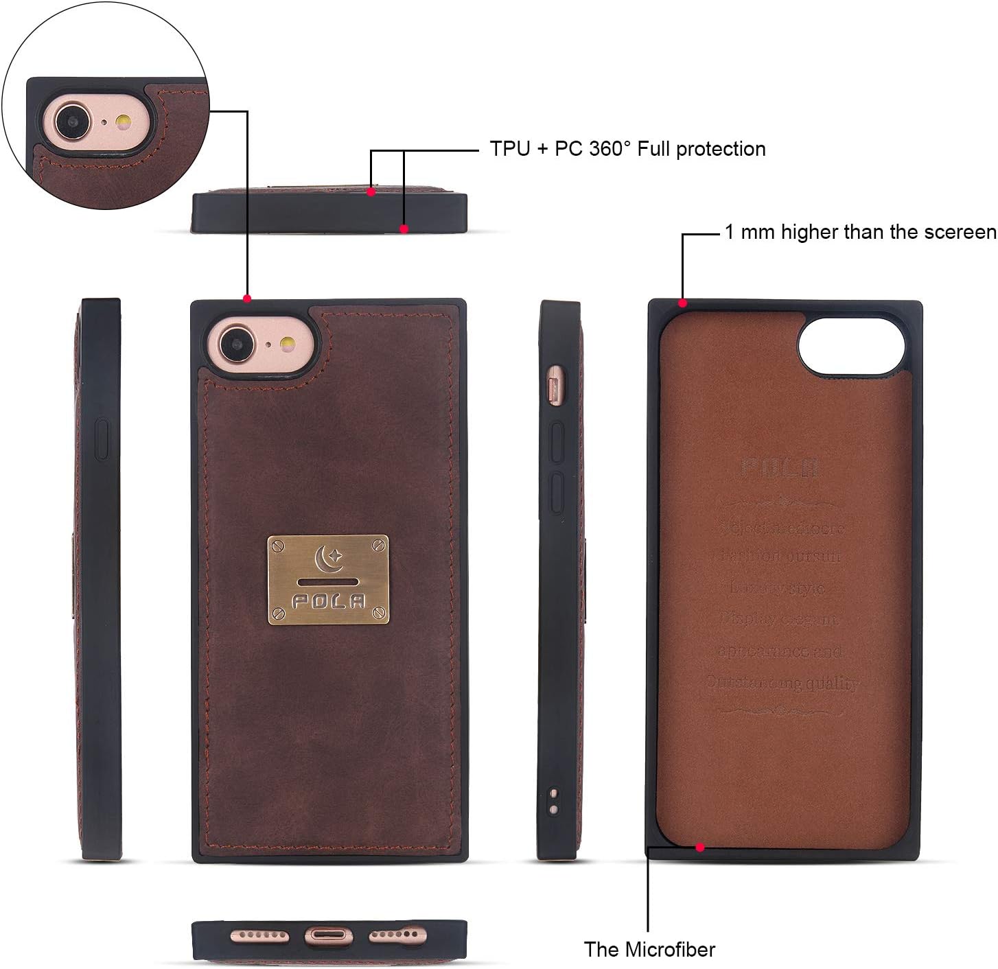 Flip Case for iPhone 8 and iPhone SE 2020/2022,Multi-Function Leather Wallet Cover Zipper Pocket Card Slot Magnetic Detachable Case