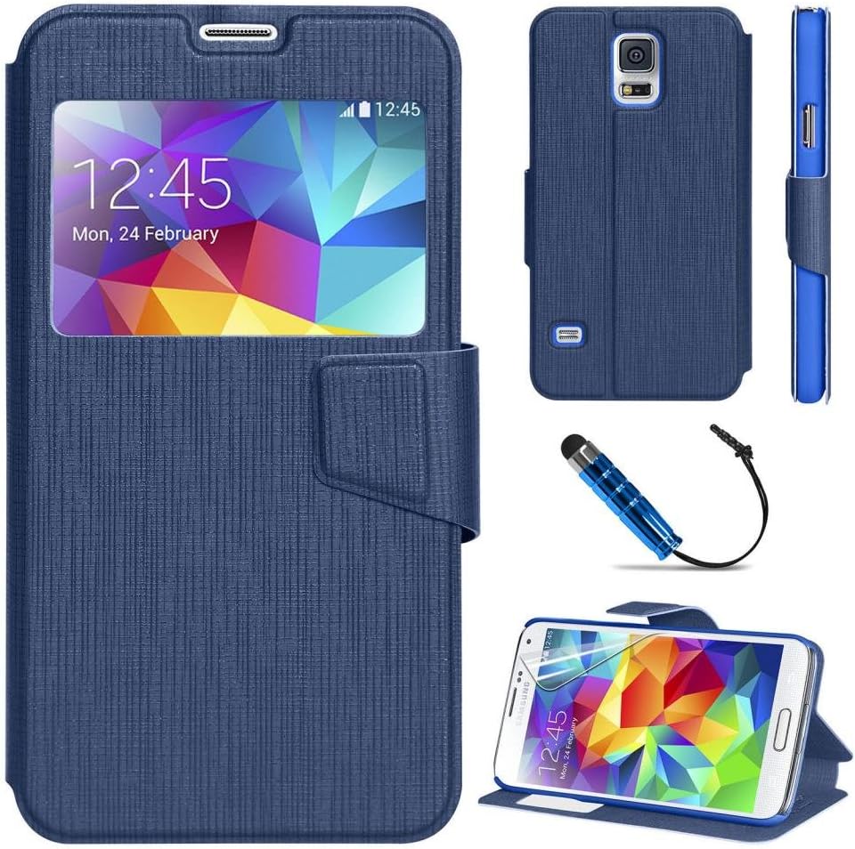 Book Flip Smart S View Wallet Leather Case Cover Stand For SAMSUNG Galaxy S5 - Blue