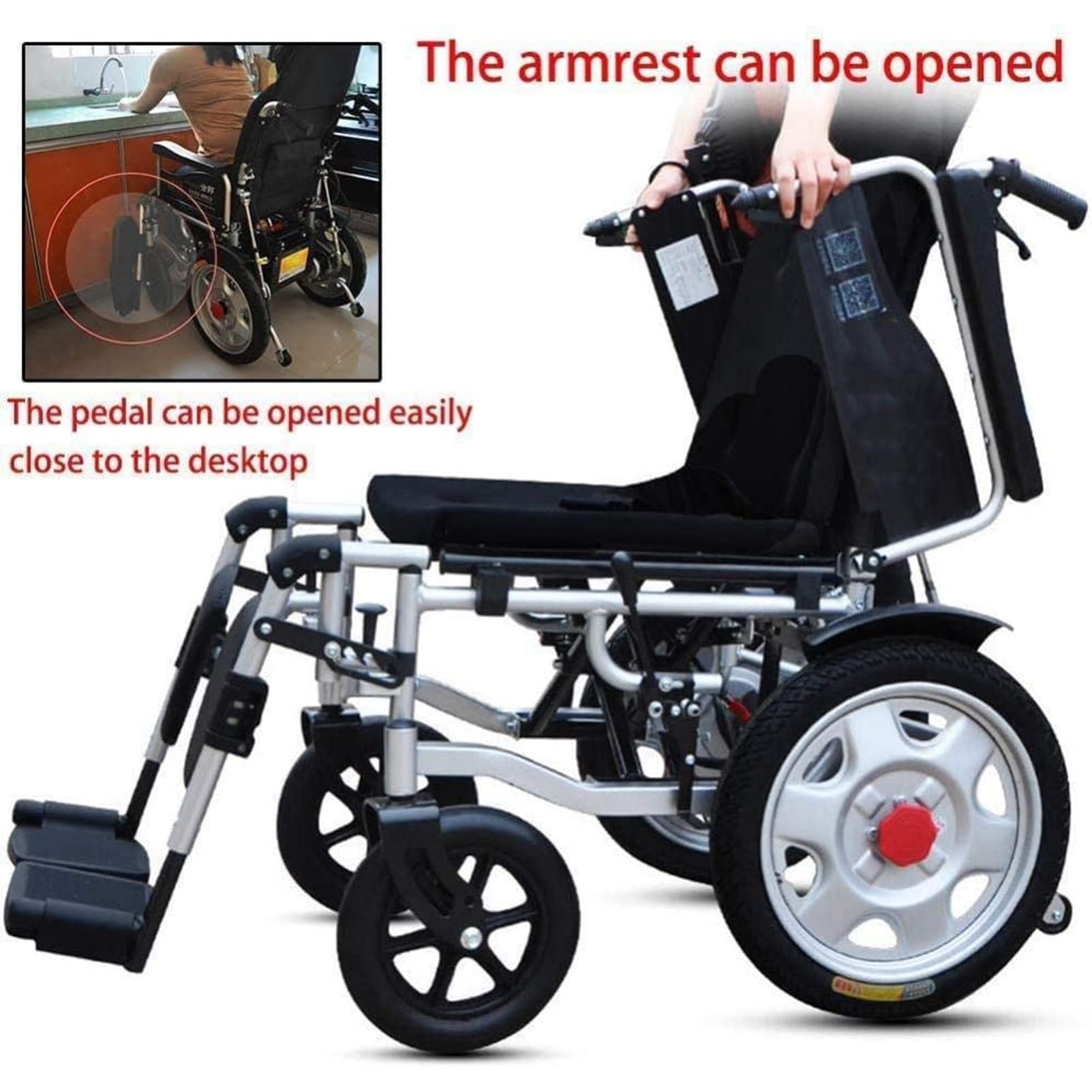 Silla De Ruedas Eléctrica Plegable, Silla De Ruedas Eléctrica De Movilidad Portátil con Respaldo Reclinable, Reposacabezas Ajustable, para Discapacitados Y Ancianos
