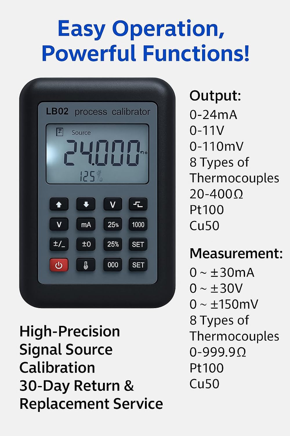 LB02 Process Calibrator, Signal Generator with LCD Display, Current Voltage Meter 4-20mA 0-10V, Resistance Testing Kit