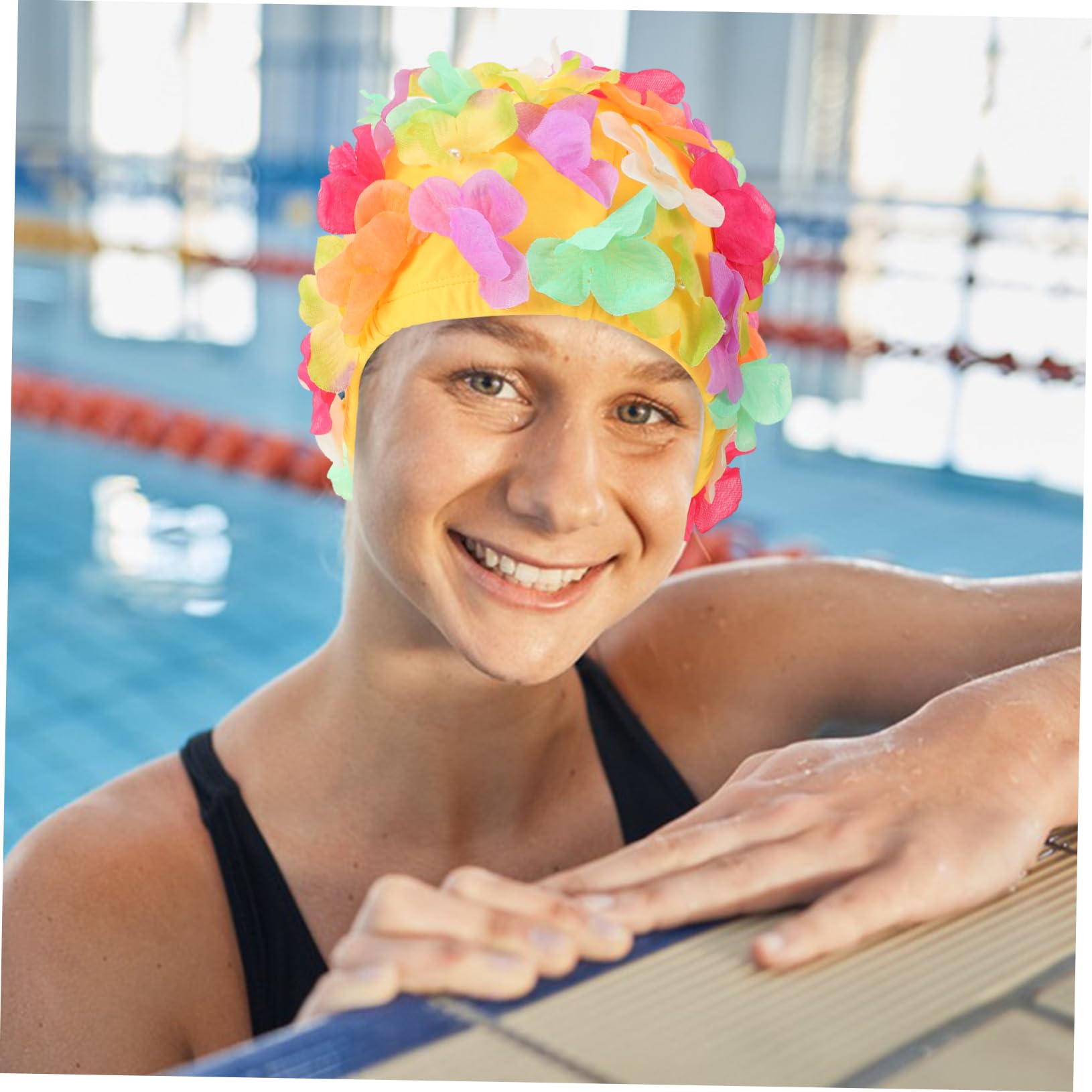 Abaodam Bonnet De Bain pour Femme Bonnet De Bain Imperméable Motif Floral en Tissu en Nylon pour Piscine pour Enfants