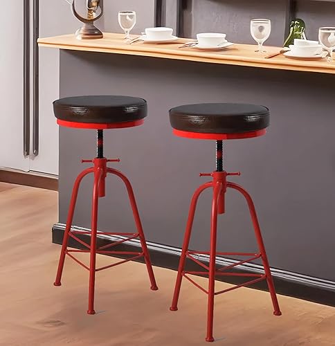 Miniatura 3 de Topower Taburete de bar de altura ajustable de metal con diseño industrial antiguo, silla de desayuno de comedor de cocina, taburete de cuero PU