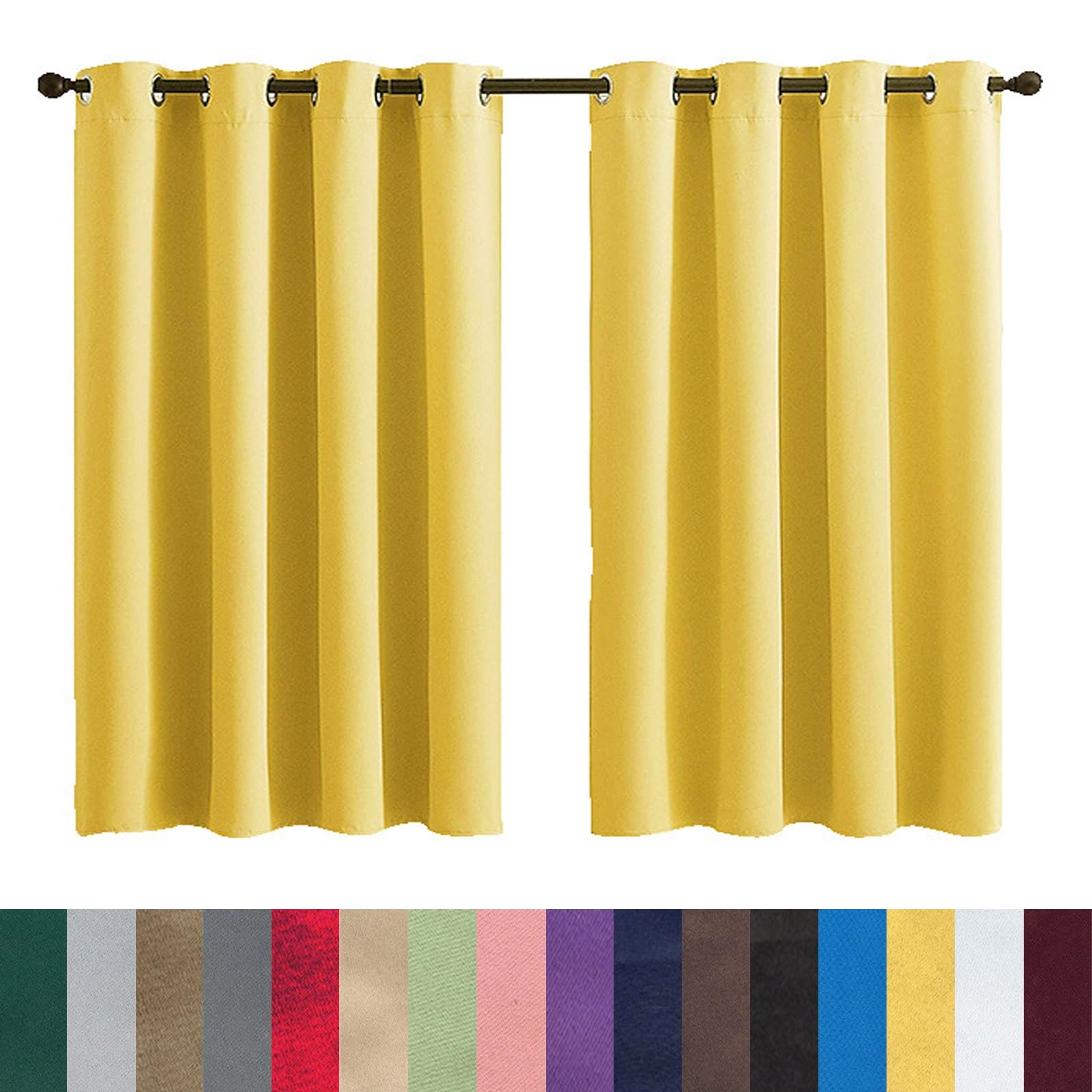 GAIFNAG Blackout Curtains, Short Curtains 100 x 200 cm Insulated Energy Efficiency Eyelet, Multiple Size and Colour Natural Solid Curtains for Apartment/Hotel Dorm, Yellow