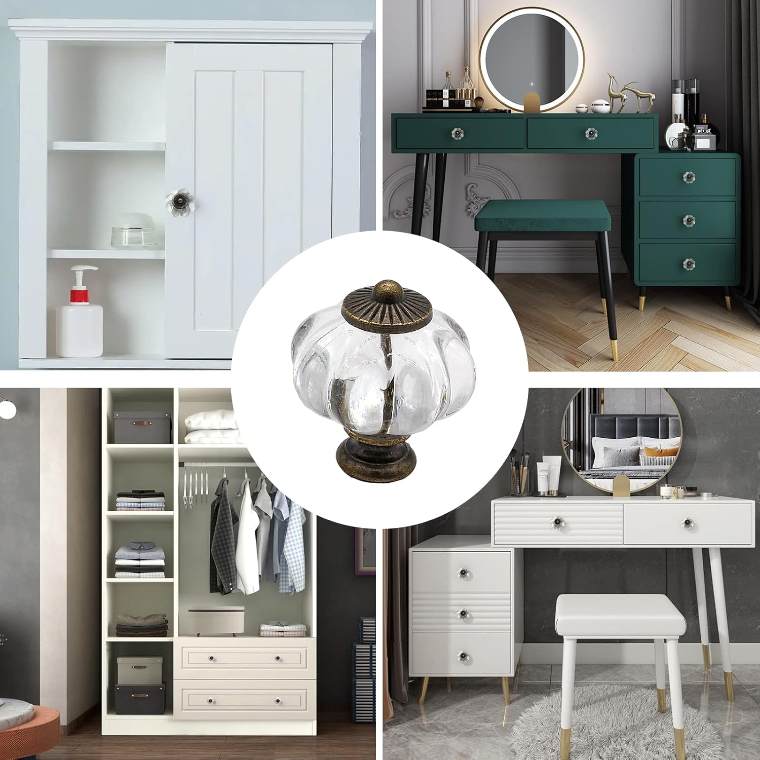 Waziaqoc 10PCS Clear Pumpkin Knobs, Acrylic Cabinet knobs Antique Decorative Knobs Drawer Handle Pulls with Screws for Wardrobe Cupboard Closet Dresser Kitchen Cabinet