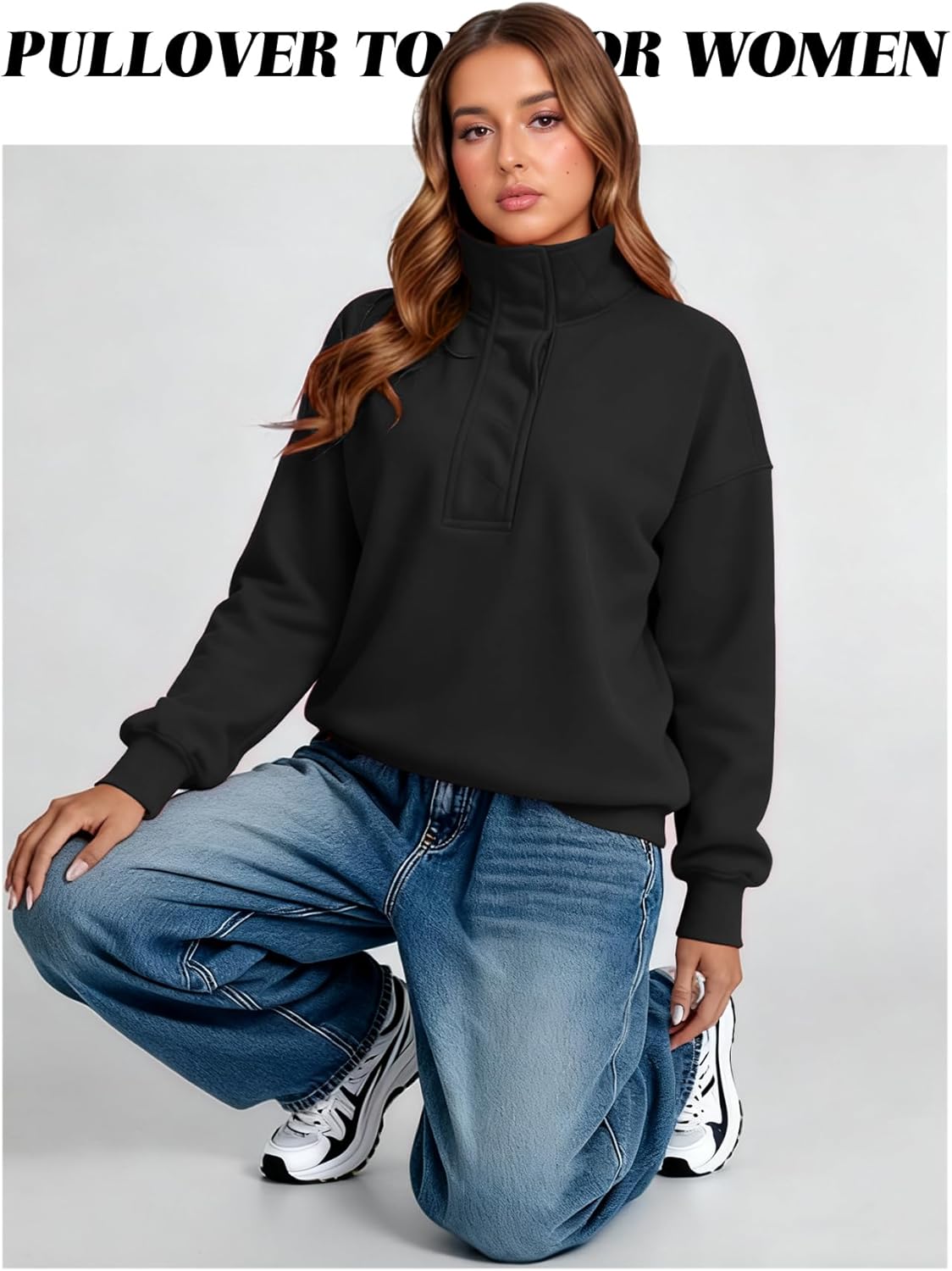 Women’s Sweatshirt Oversized Loose Casual Long Sleeve Button Henley Neck Pullover Tops Fashion Outfits - Image 5