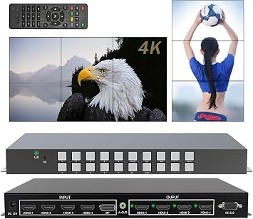 ICUIXIAN 1x3 Video Wall Controller Vertical 90-180-270 Degree Rotation, 2x1, 1x2, 3x1, 1x1, 2x2, 1x3 Video wall Controller Portrait Mode, HDMI2.0 24-Bit, Rs232-IR Remote Control Video Wall Processor