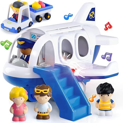 PLAY Juguete de avión para niños Juguetes de avión de viaje para niños mayores de 2 años con figuras pequeñas y portaequipaje, avión de juguete