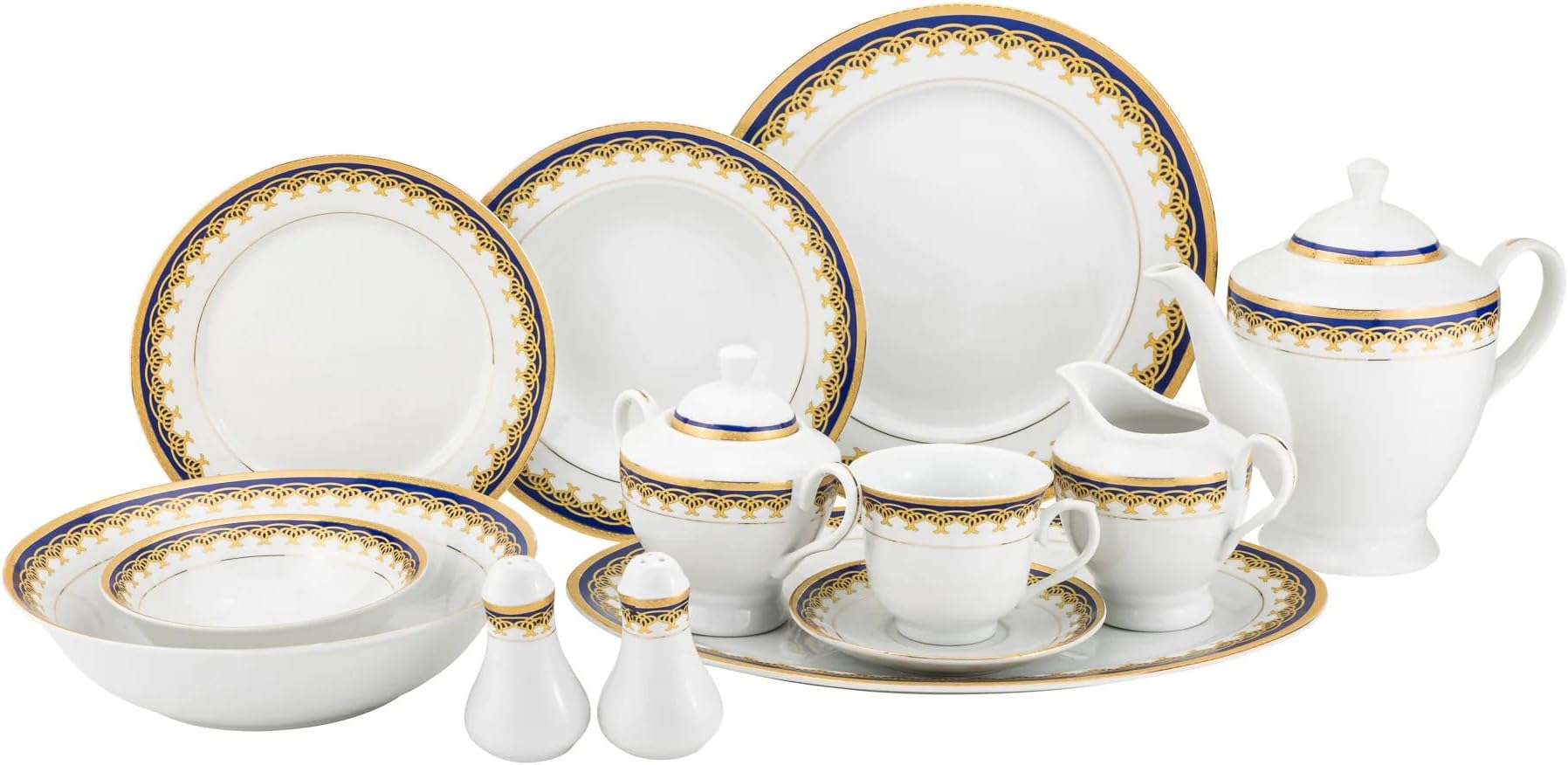 Euro Porcelain 57-pc Banquet Dinnerware Set, Luxury Bone China Tableware, Service for 8