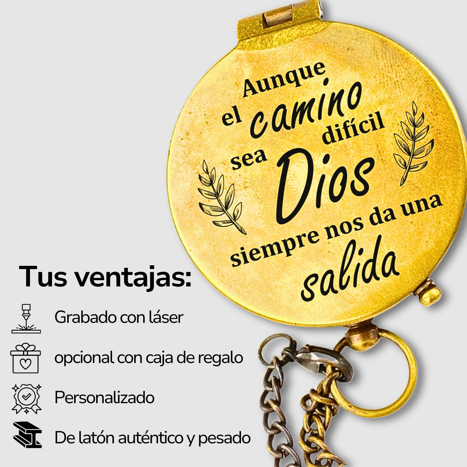 Brújula personalizada con grabado de iglesia y texto personalizado, ideal como regalo para bautizo, comunión, confirmación