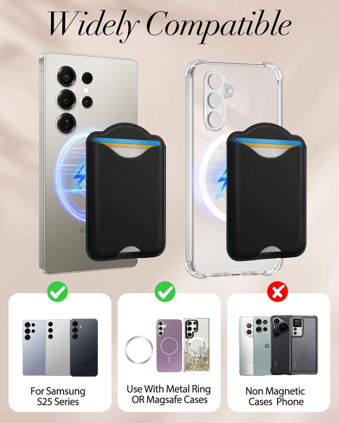 Shorogyt Compatibile con Portafoglio Magsafe Porta Carte Magnetico - Portafoglio per Telefono per Serie Samsung Galaxy S26/S25, per Serie iPhone 17/16/15/14/13/12 per Donne Uomini per Mag RFID Magnete