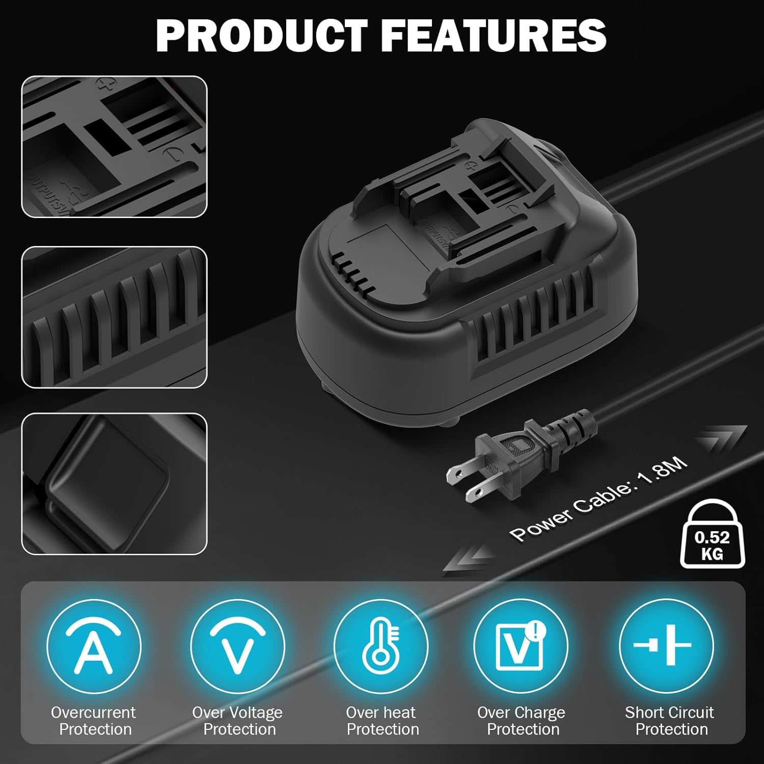 New AC Adapter Compatible with Makita 18V Tools, OGJUNX 110V Power Supply Adapter with 6 Ft Extension Cord Applicable to Makita Power Tools (No Battery)