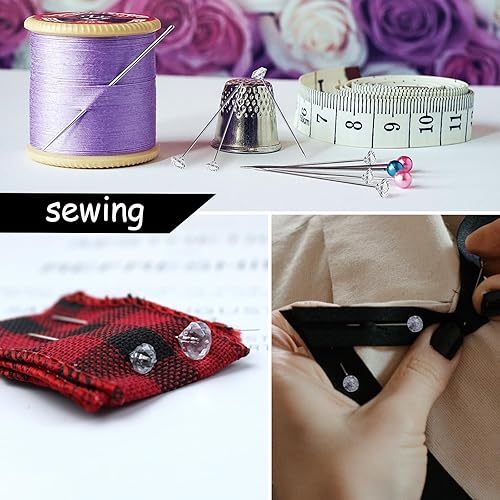 Miniatura 6 de 300 alfileres de ramillete transparente de 1.5 pulgadas con cabezas de cristal, diamantes de imitación, alfileres florales ideales para decoración