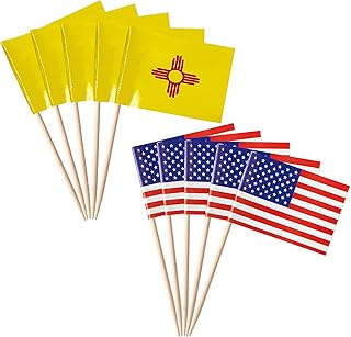stidsds 100 Pcs American USA New Mexico Flag US New Mexico State Toothpick Flags Mini Small New Mexico Cupcake Toppers Stick Flags Banner U.S. States Party Cocktail Fruit Decoration