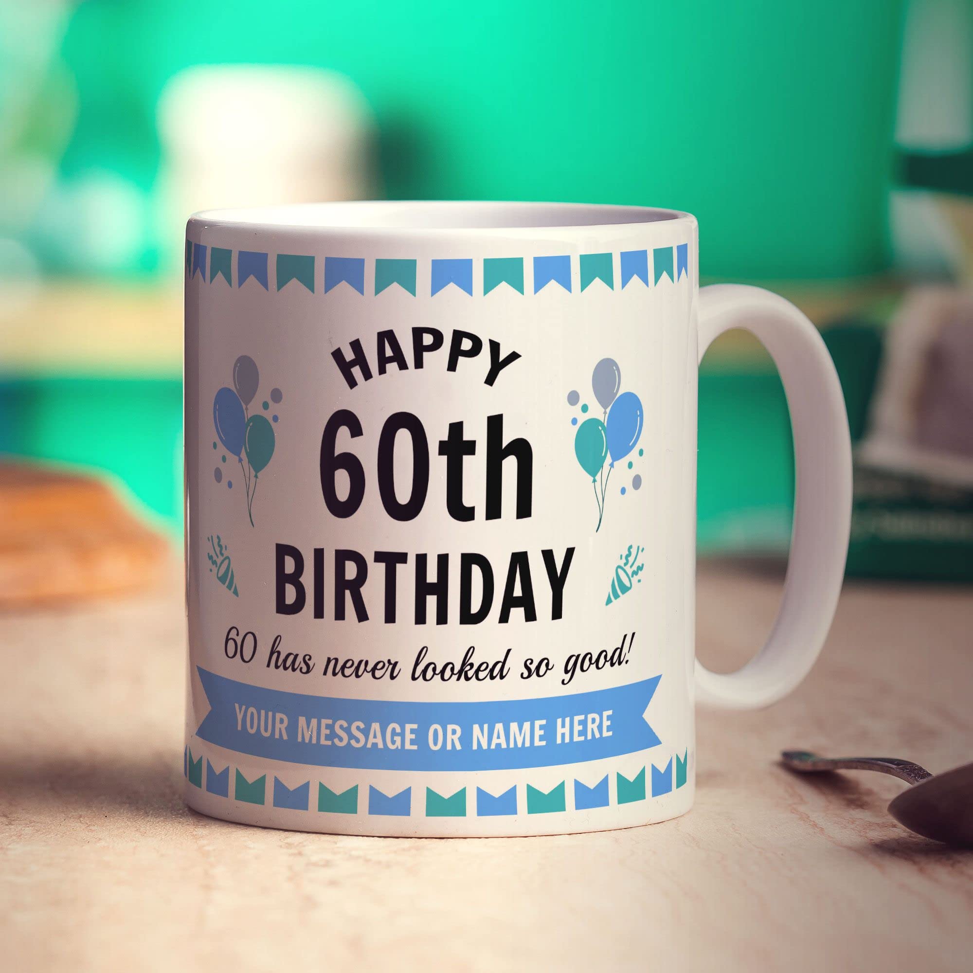 Happy 60th Birthday Personalised Mug - 60 Never Looked So Good - Personalise with Name or Caption - Present for Birthday - Gift for Him, Her, Mum, Dad, Brother, Sister, Friend - 11oz Ceramic Cup