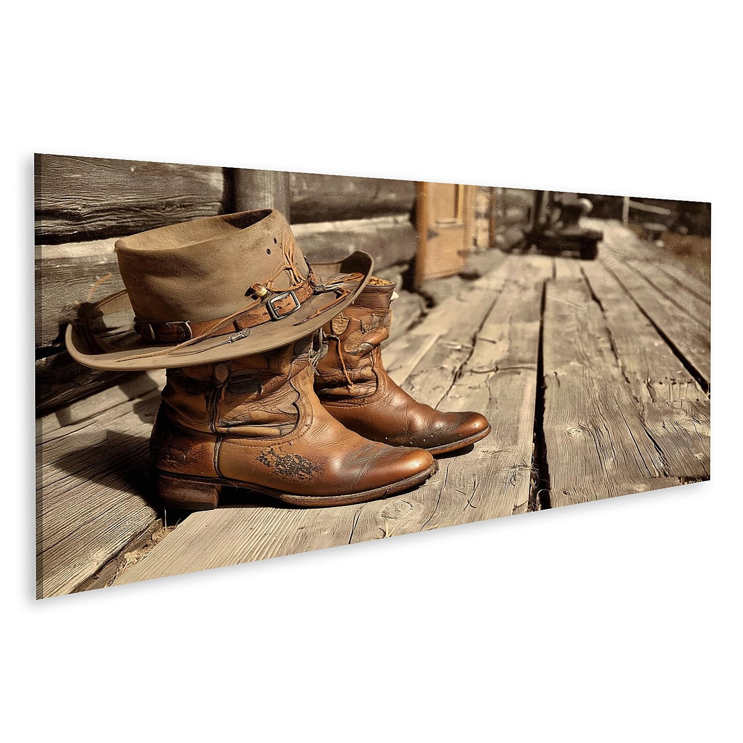Tableau panorama cowboy rustique pour habiller un grand mur vide de salon