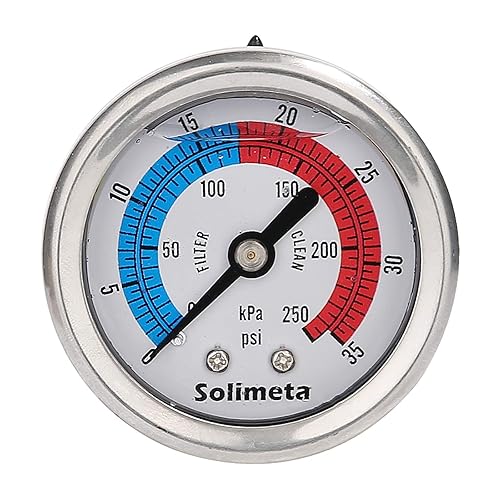 Miniatura 5 de Solimeta Medidor de presión de filtro de piscina de dial de 2 pulgadas, medidor de presión relleno de glicerina, manómetro de agua, caja de acero