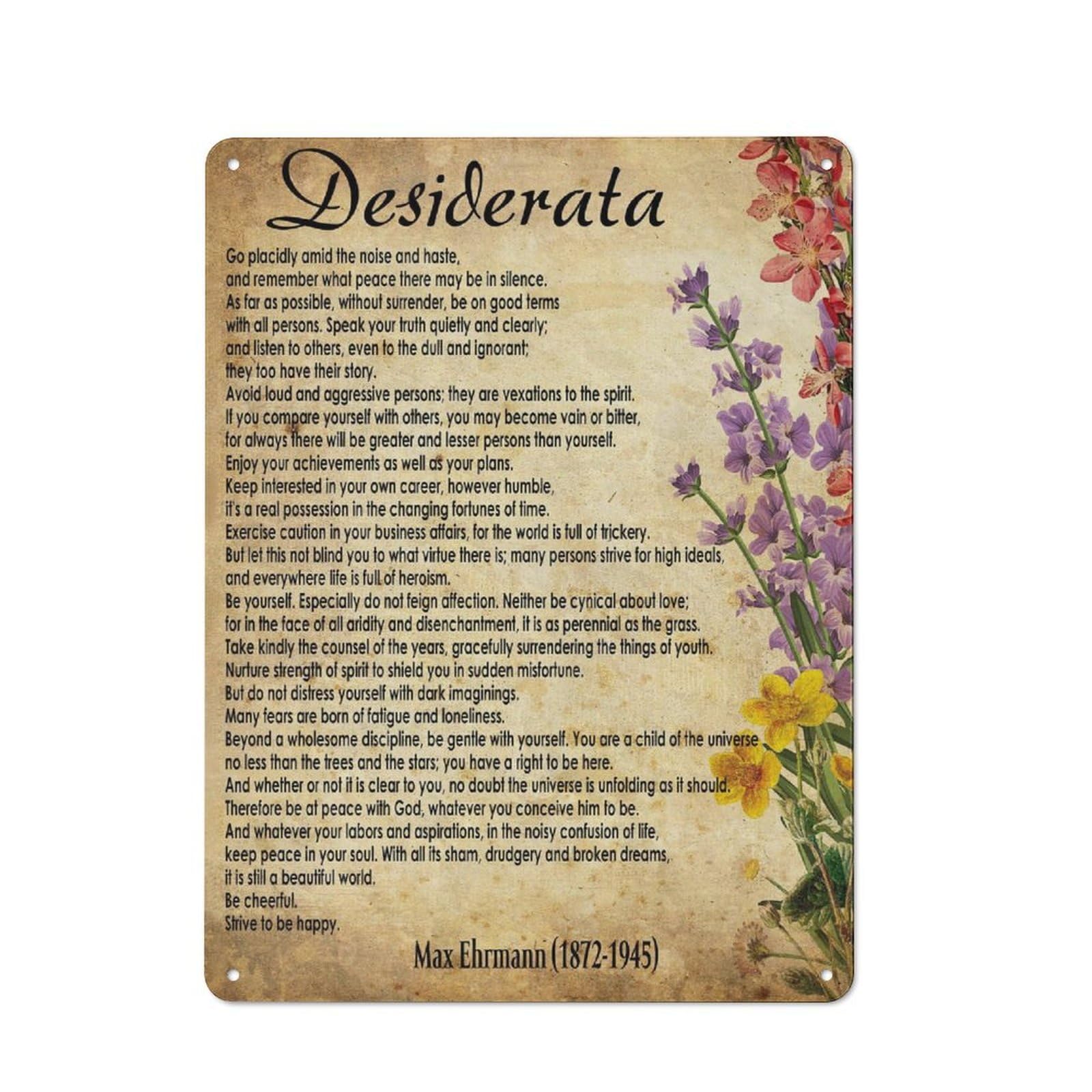 Acdoet Tin-20 Rustic Metal Tin Sign Desiderata Poster, Inspirational Poem Print, Max Ehrmann Poem, Literary Poster, Fine Art Print, Max Ehrmann Fan Gift, Desiderata Art 12X16 Inch
