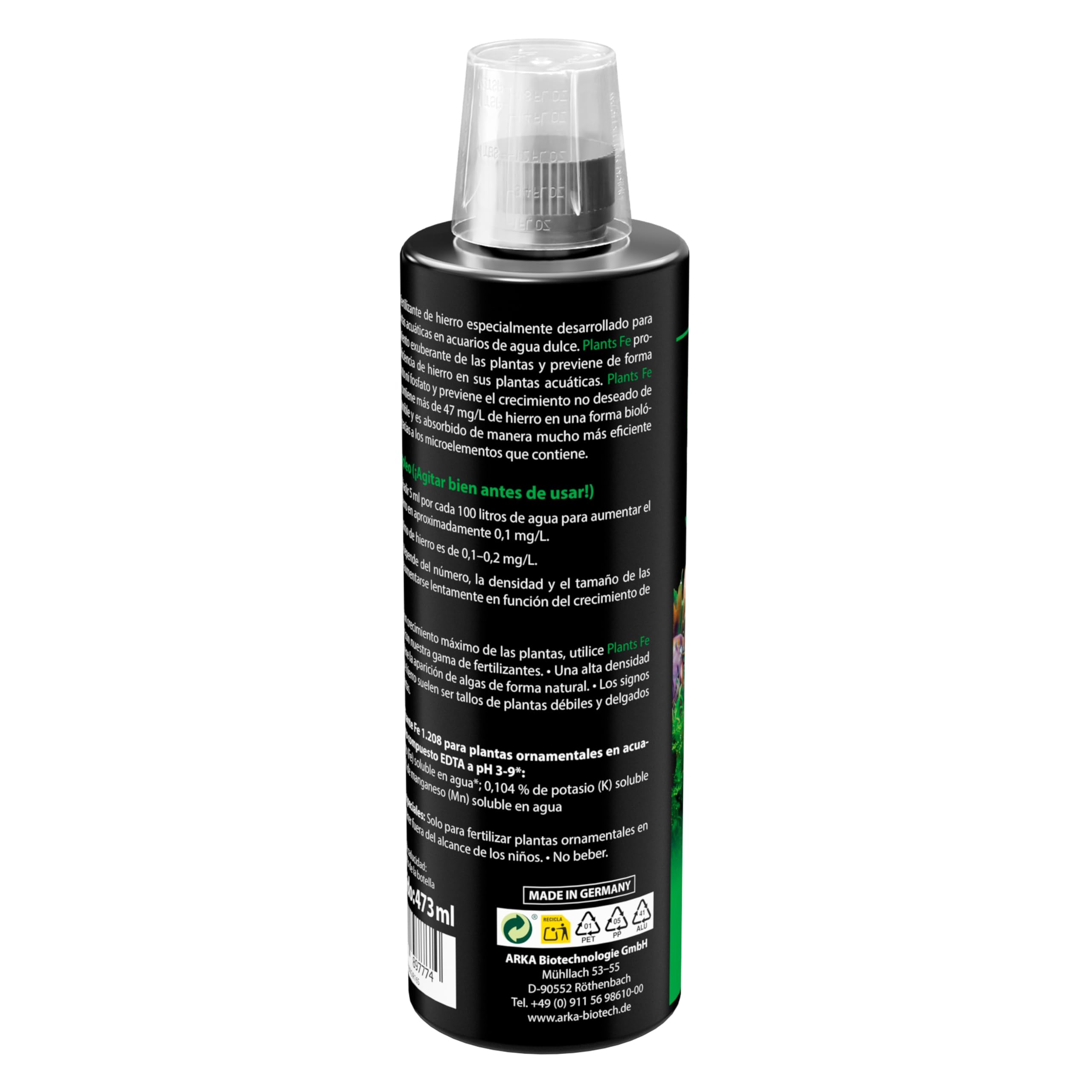 Abono de Hierro Acuario 473 ml – ARKA Plants FE – Fertilizante semanal contra Hojas Amarillas – para Plantas Verdes y sanas – sin nitratos ni fosfatos – Ideal Acuario plantado de Agua Dulce